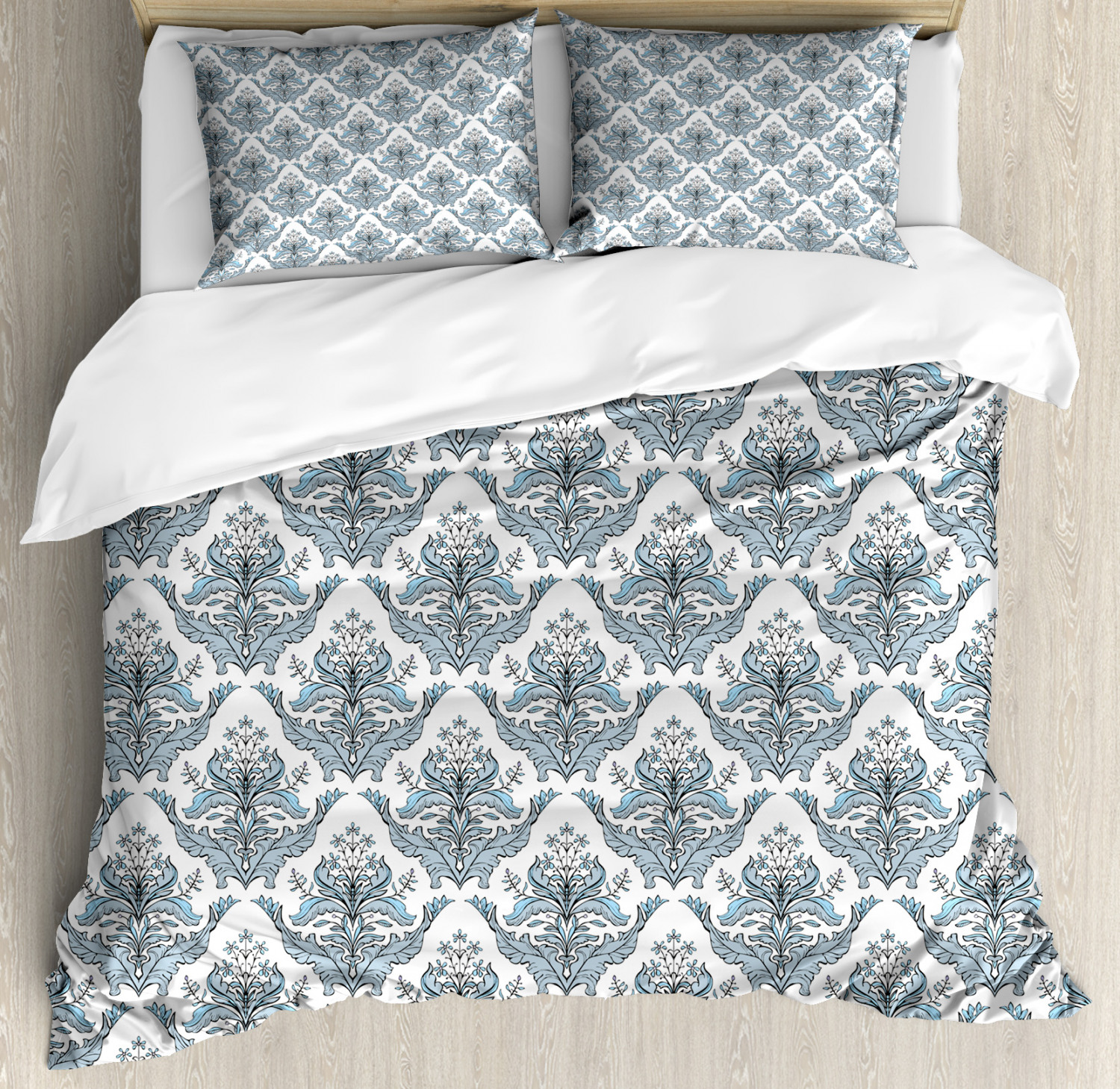 Winter Duvet Cover Set With Pillow Shams Classical Floral Damask