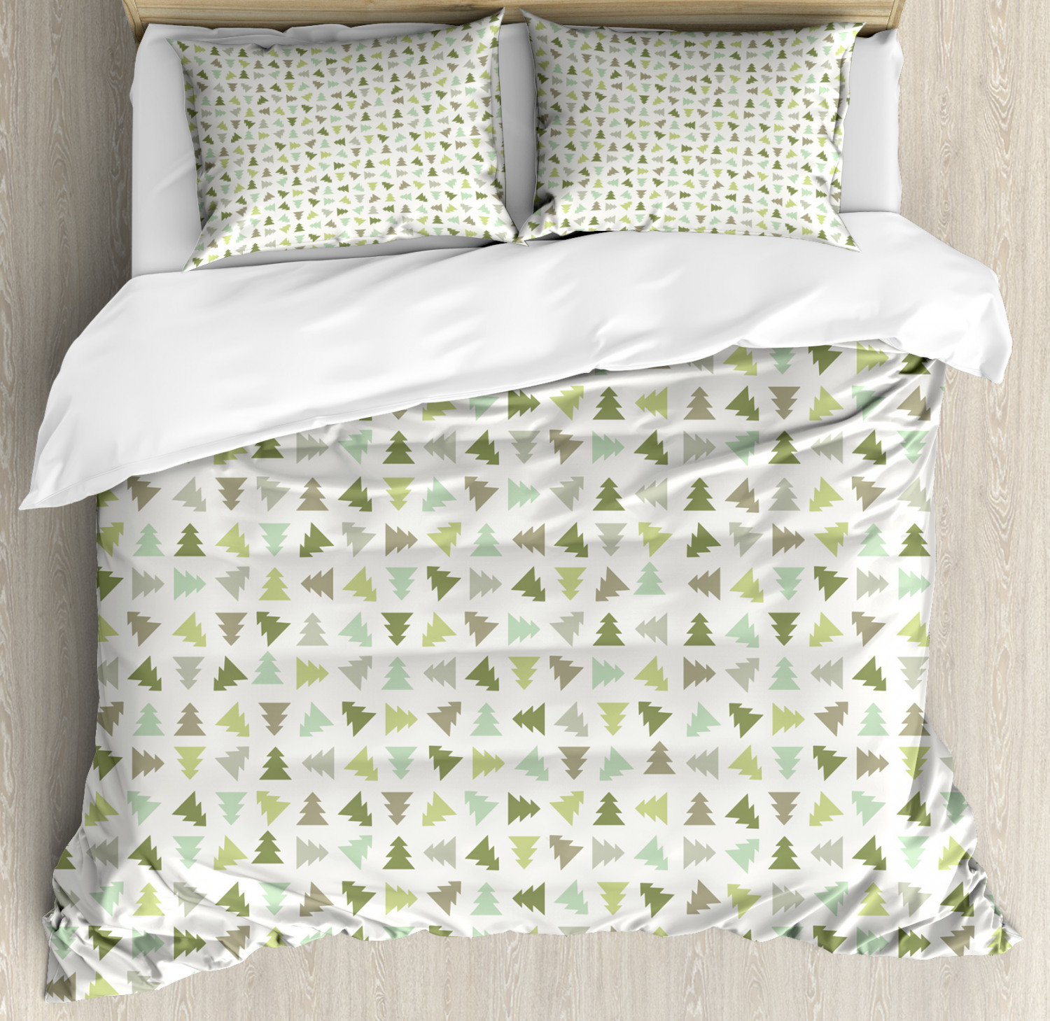 Winter Duvet Cover Set With Pillow Shams Stylized Pine Tree Retro