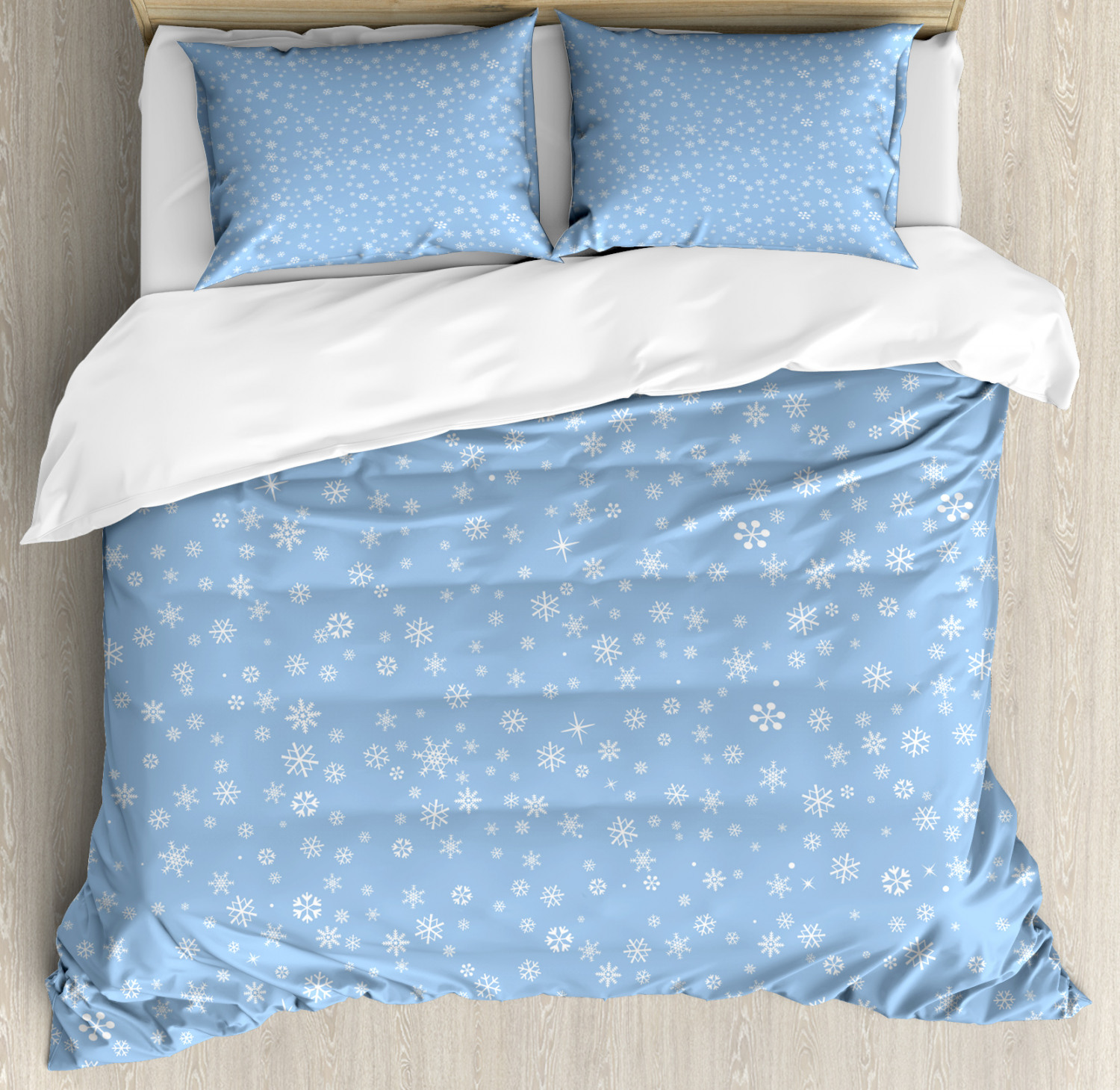 Winter Duvet Cover Set With Pillow Shams Cute Snowflakes Falling