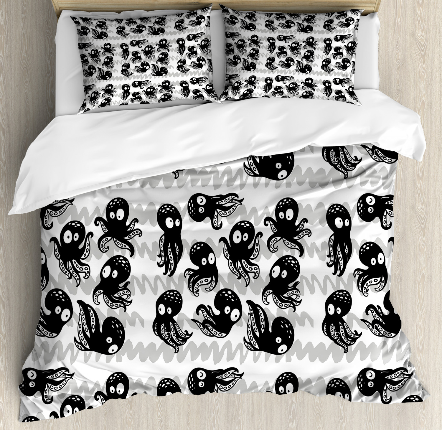 Octopus Duvet Cover Set with Pillow Shams Wildlife in Sea Cartoon Print Octopus Duvet Cover Set with Pillow Shams Wildlife in Sea Cartoon Print