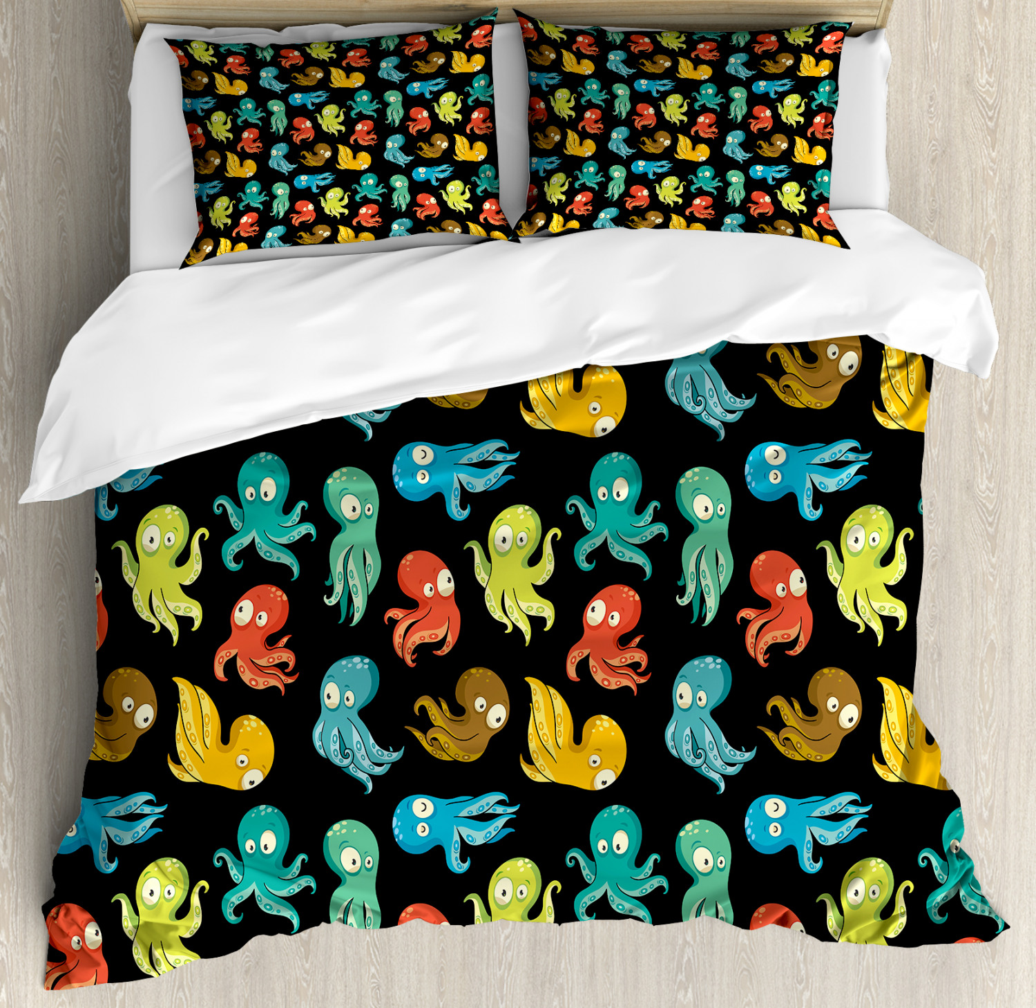 Octopus Duvet Cover Set With Pillow Shams Funny Sea Characters