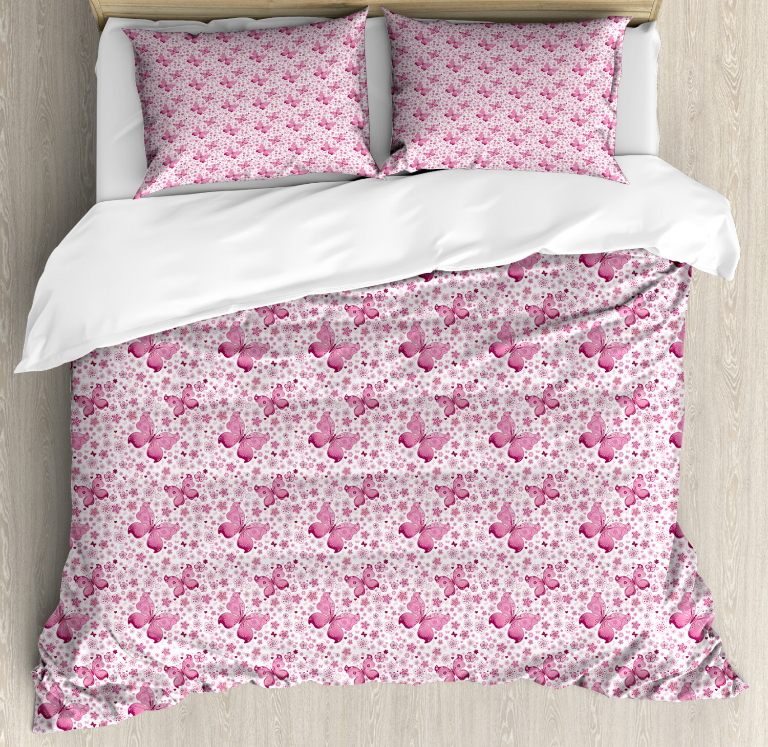 Butterfly Duvet Cover Set with Pillow Shams Pink Cute Flowers Print eBay