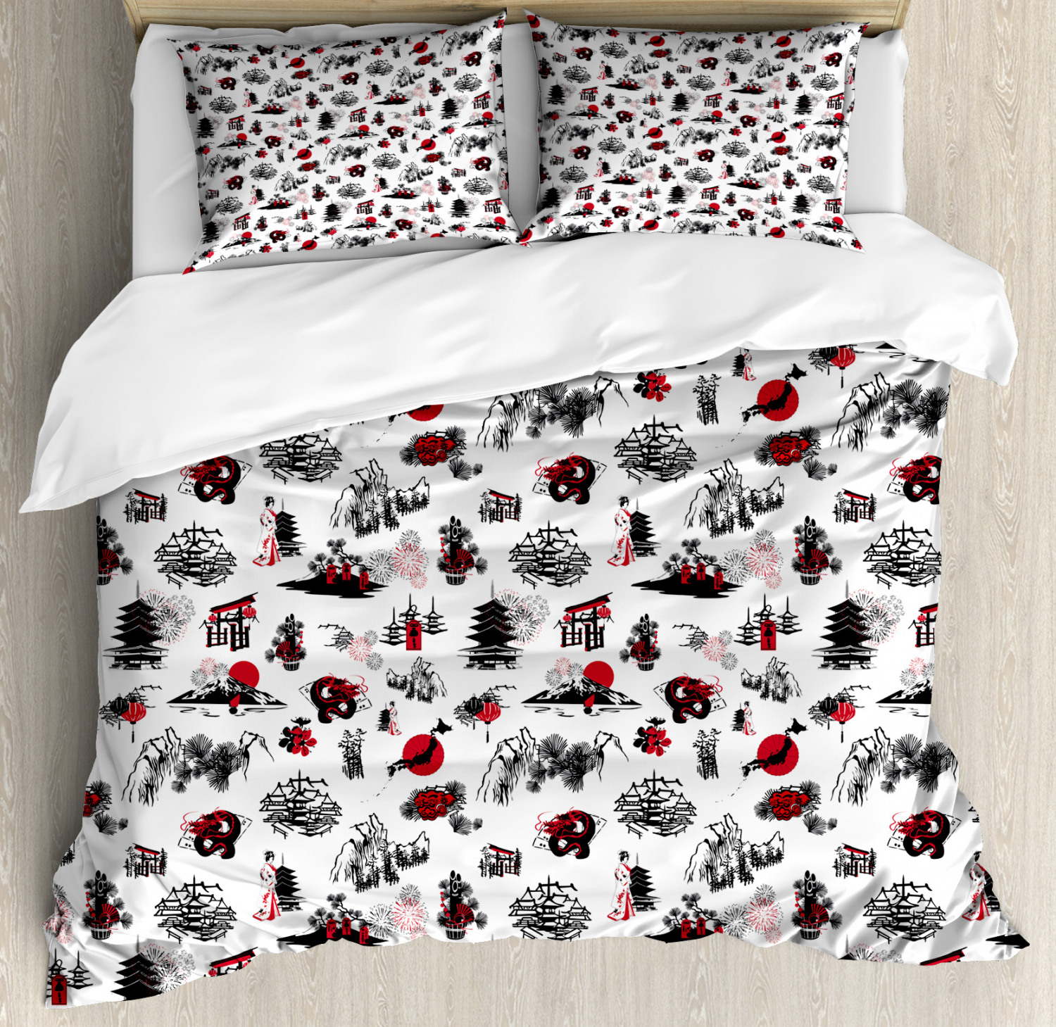 Asian Duvet Cover Set With Pillow Shams Japanese Architecture