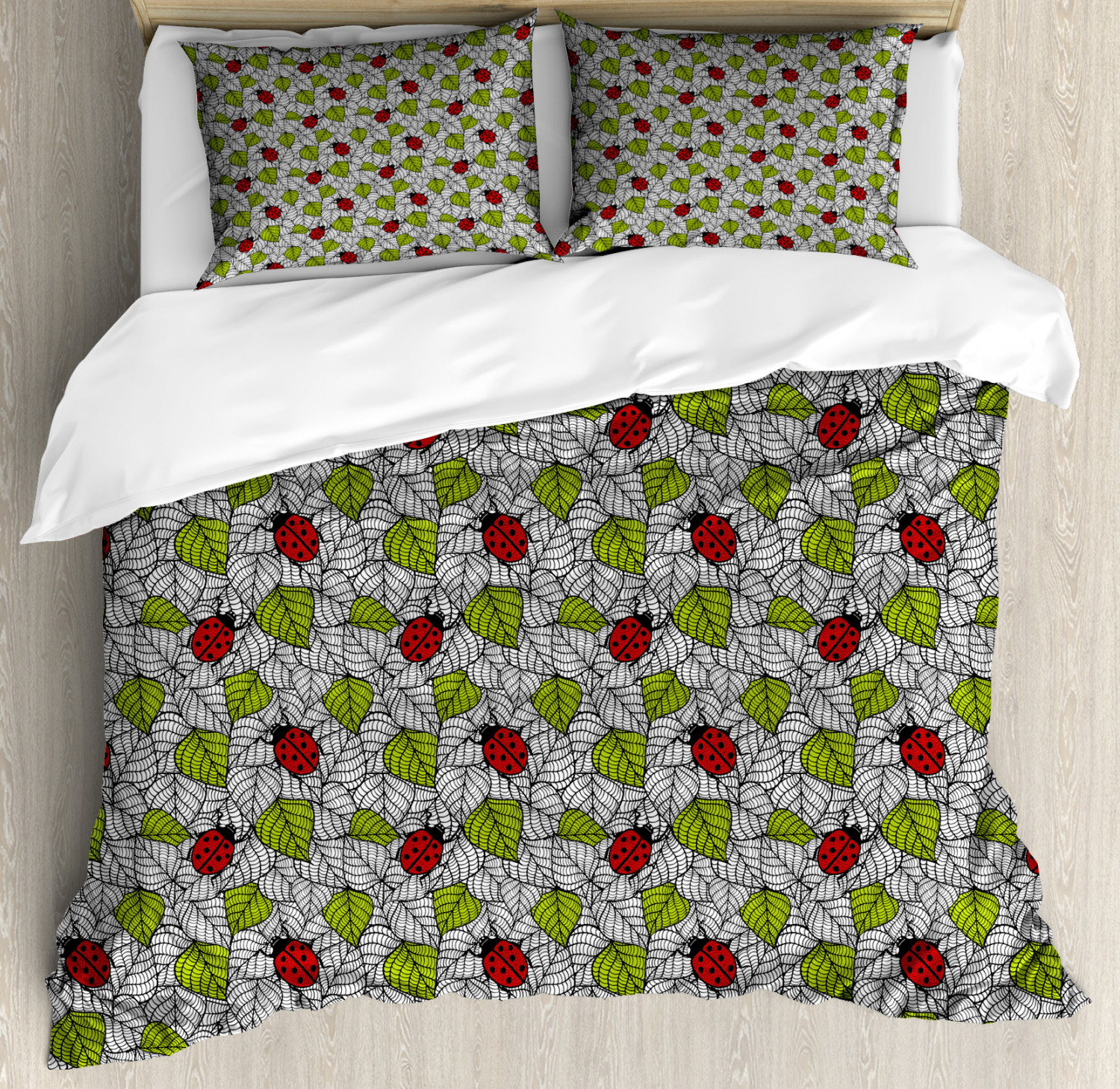 Ladybugs Duvet Cover Set with Pillow Shams Ecological Inspiration Print Ladybugs Duvet Cover Set with Pillow Shams Ecological Inspiration Print