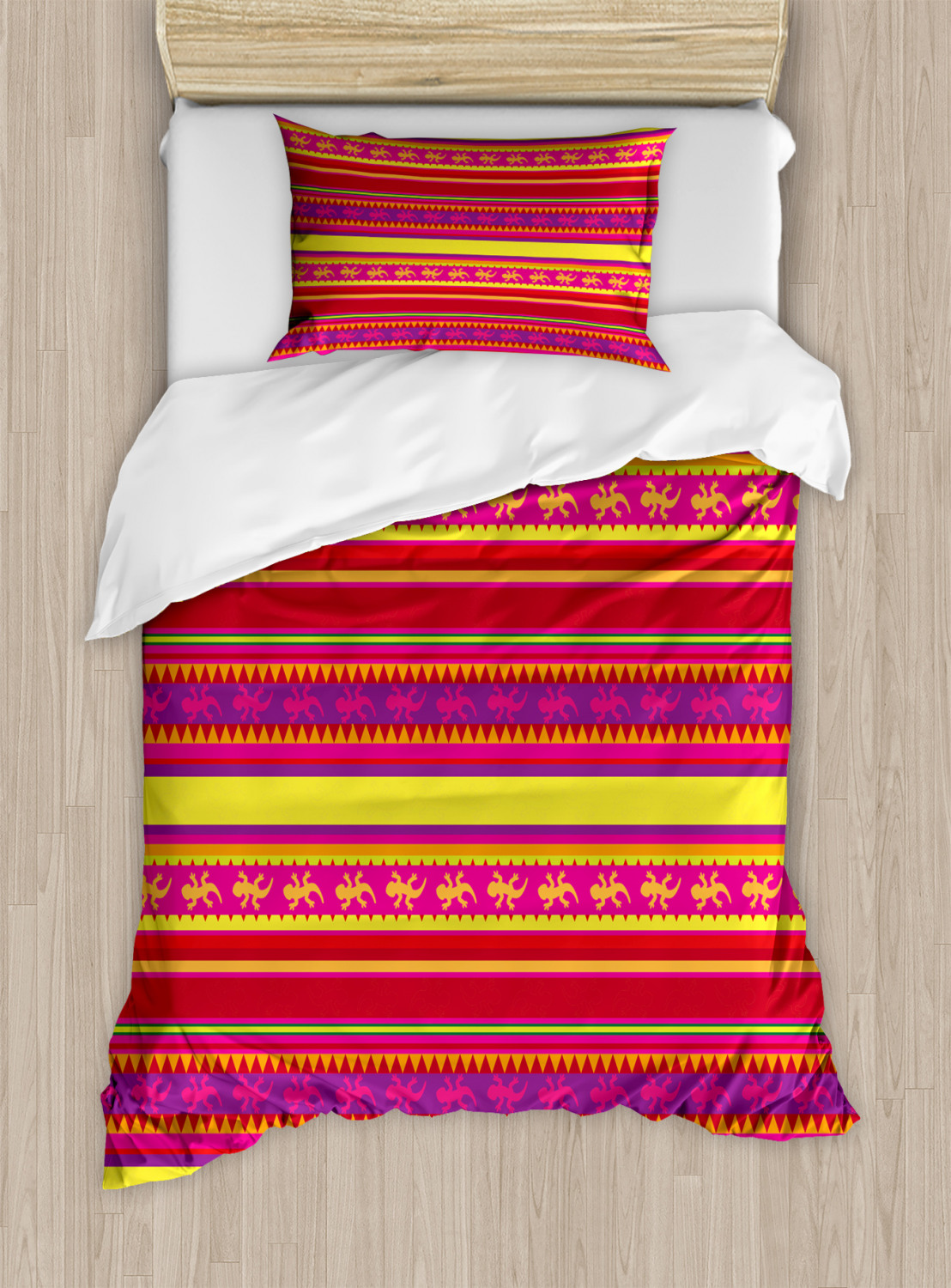 Mexican Duvet Cover Set With Pillow Shams Vibrant Lizard Folklore