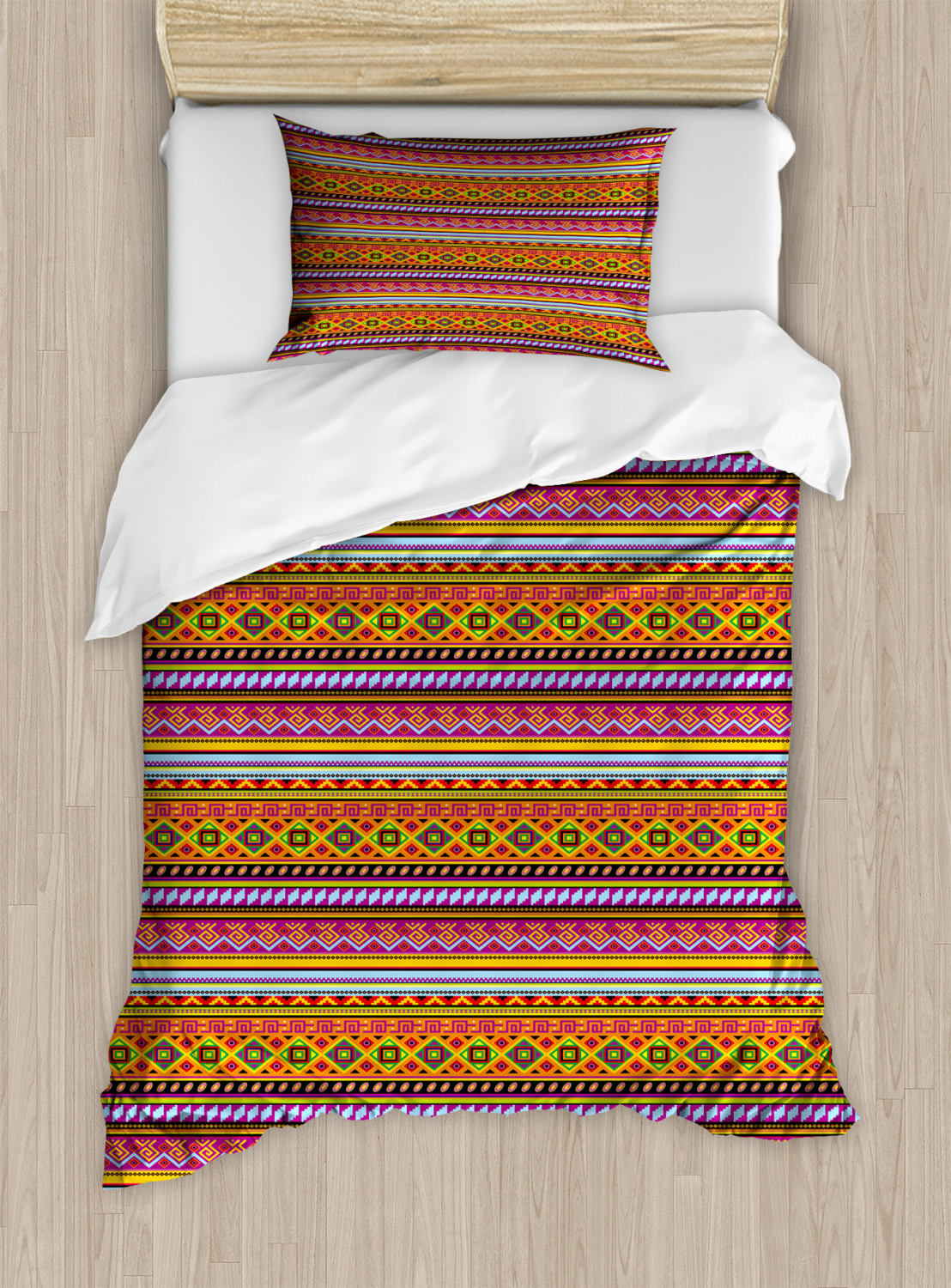 Mexican Duvet Cover Set with Pillow Shams Folk Vintage Geometric Print