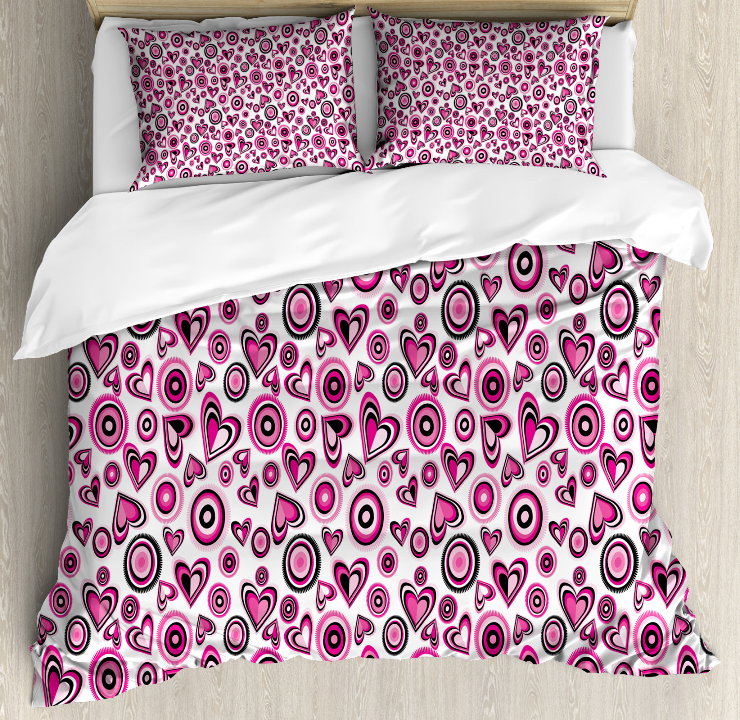 Love Duvet Cover Set with Pillow Shams Pink Hearts and Circles Print eBay