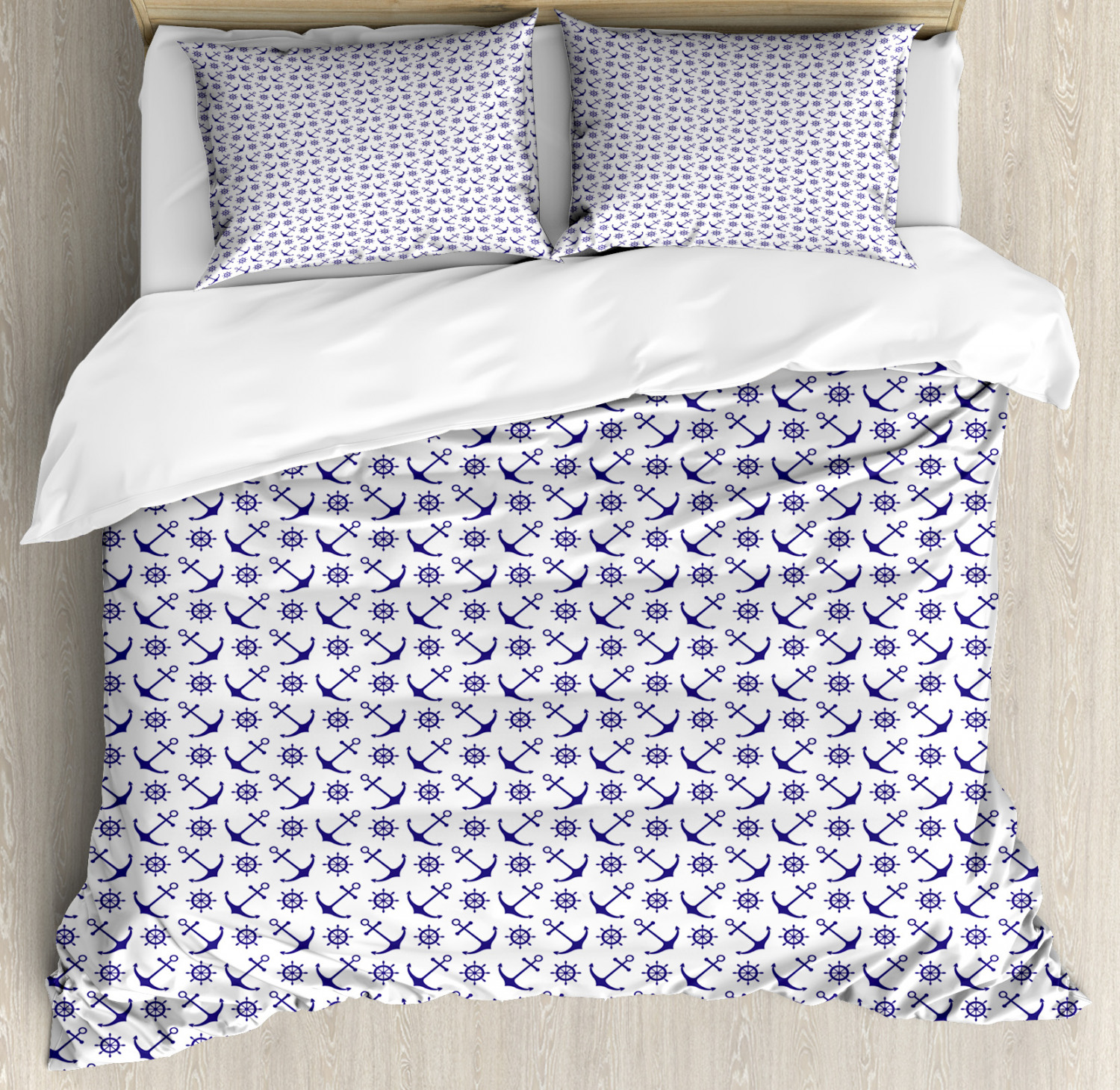 Navy Blue Duvet Cover Set with Pillow Shams Anchors and Helms Print eBay