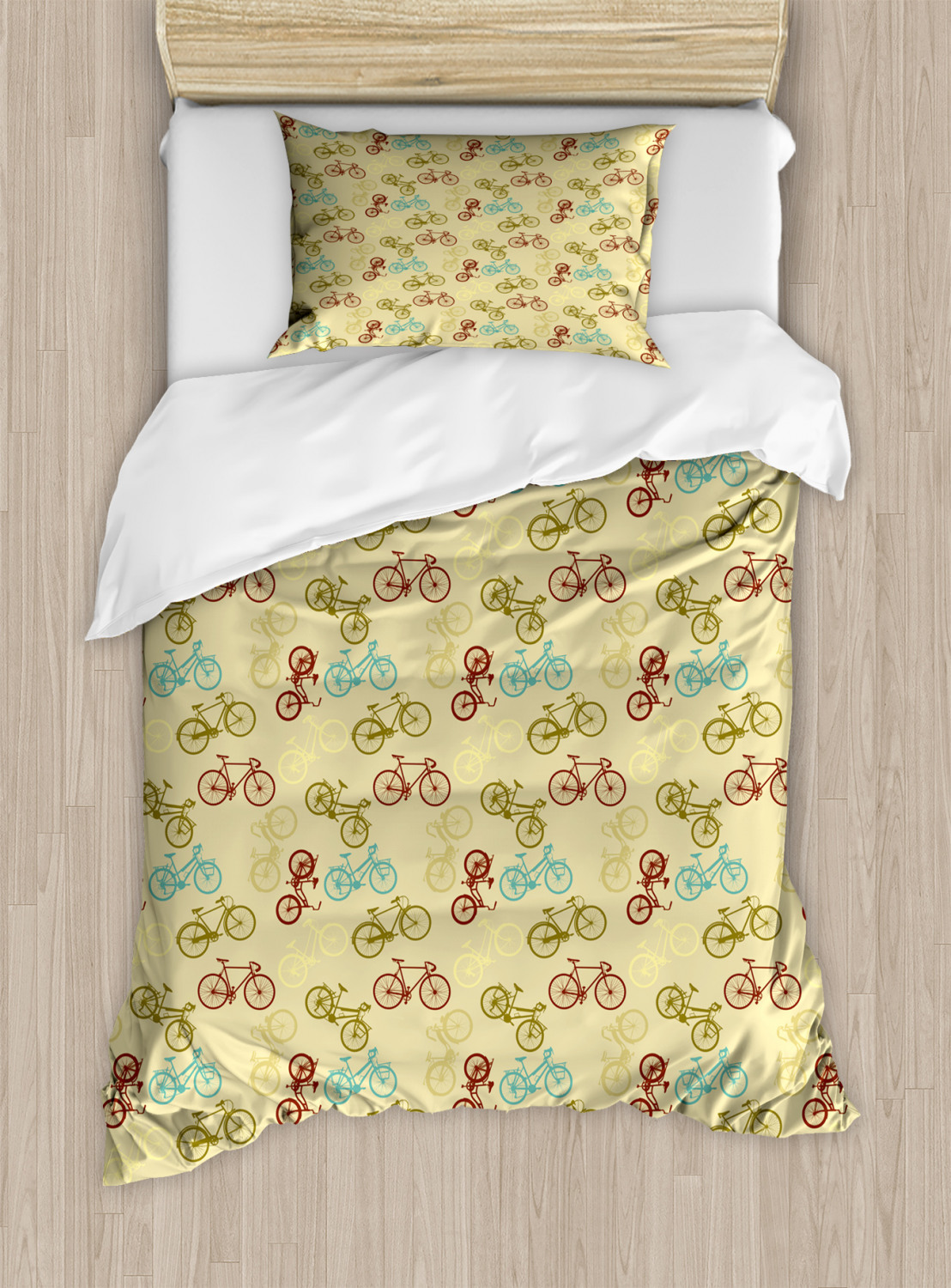 Vintage Duvet Cover Set with Pillow Shams Bicycle with Flowers Print 