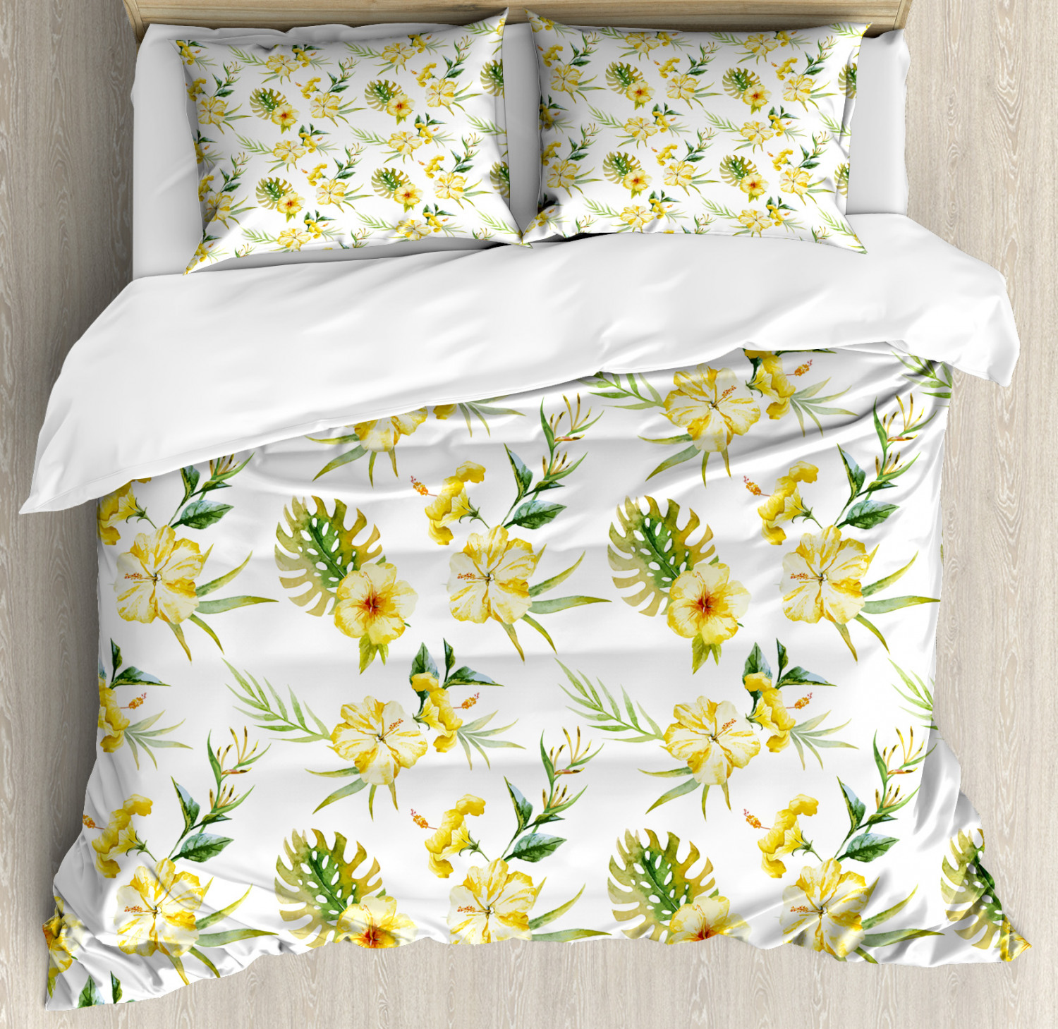 Details about   Watercolor Quilted Bedspread & Pillow Shams Set Summer Hibiscus Print 
