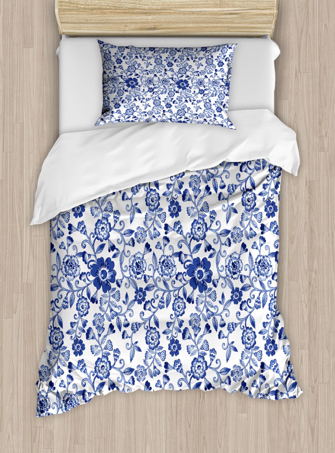 Watercolor Duvet Cover Set With Pillow Shams Vibrant Blue Flowers