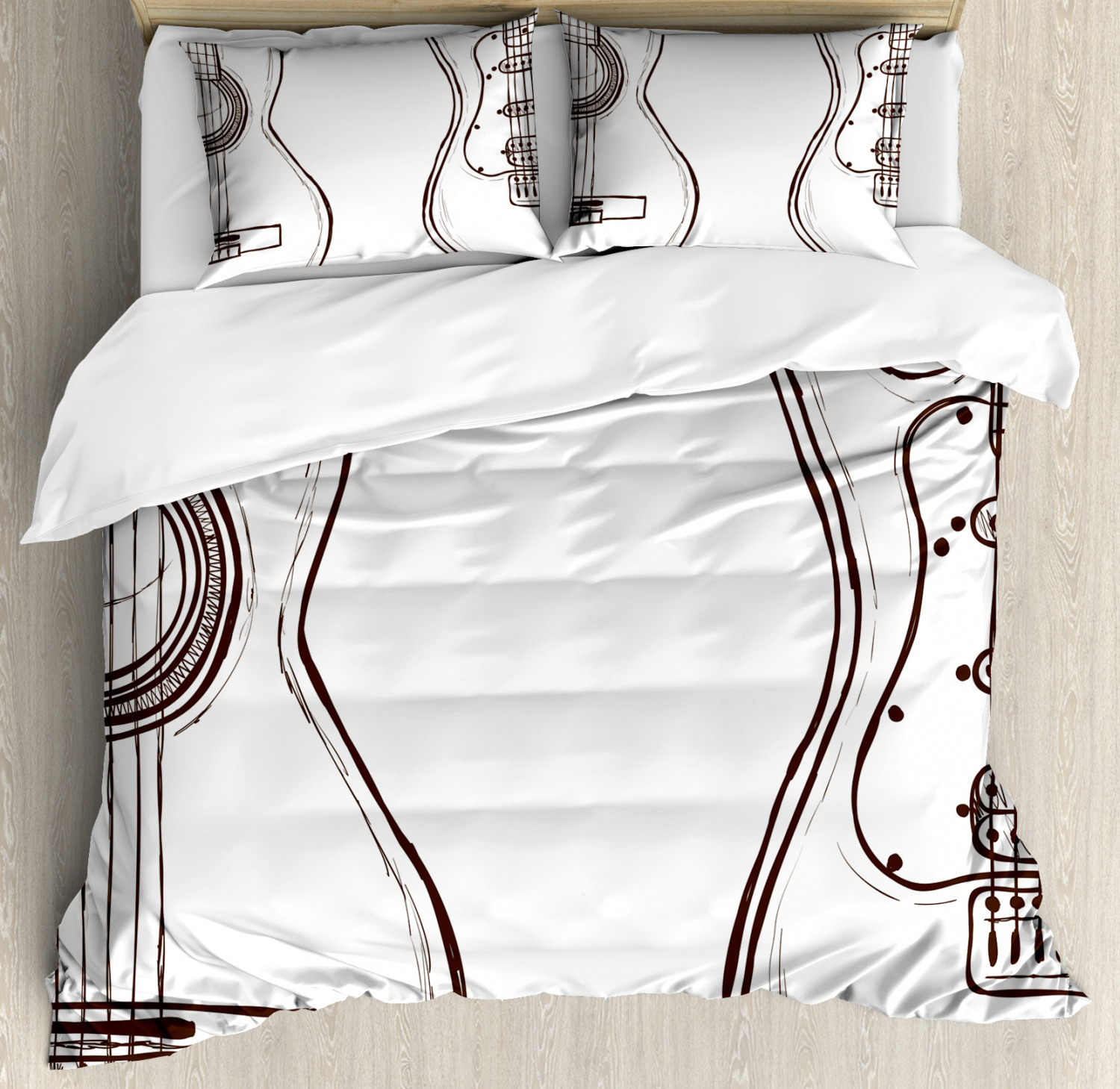 Guitar Duvet Cover Set with Pillow Shams Sketch Style Instruments Print - Picture 3 of 8