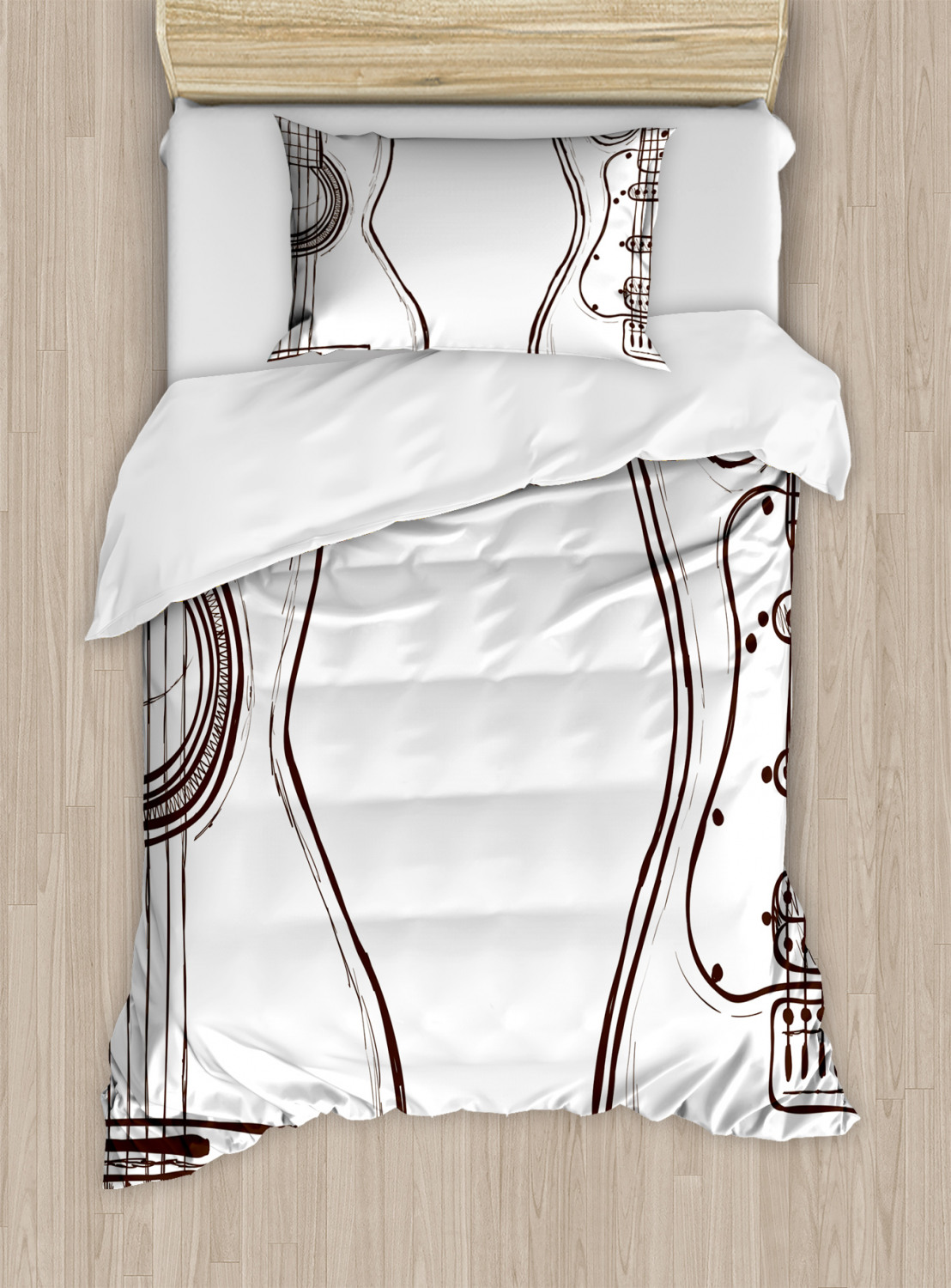 Guitar Duvet Cover Set with Pillow Shams Sketch Style Instruments Print - Picture 7 of 8
