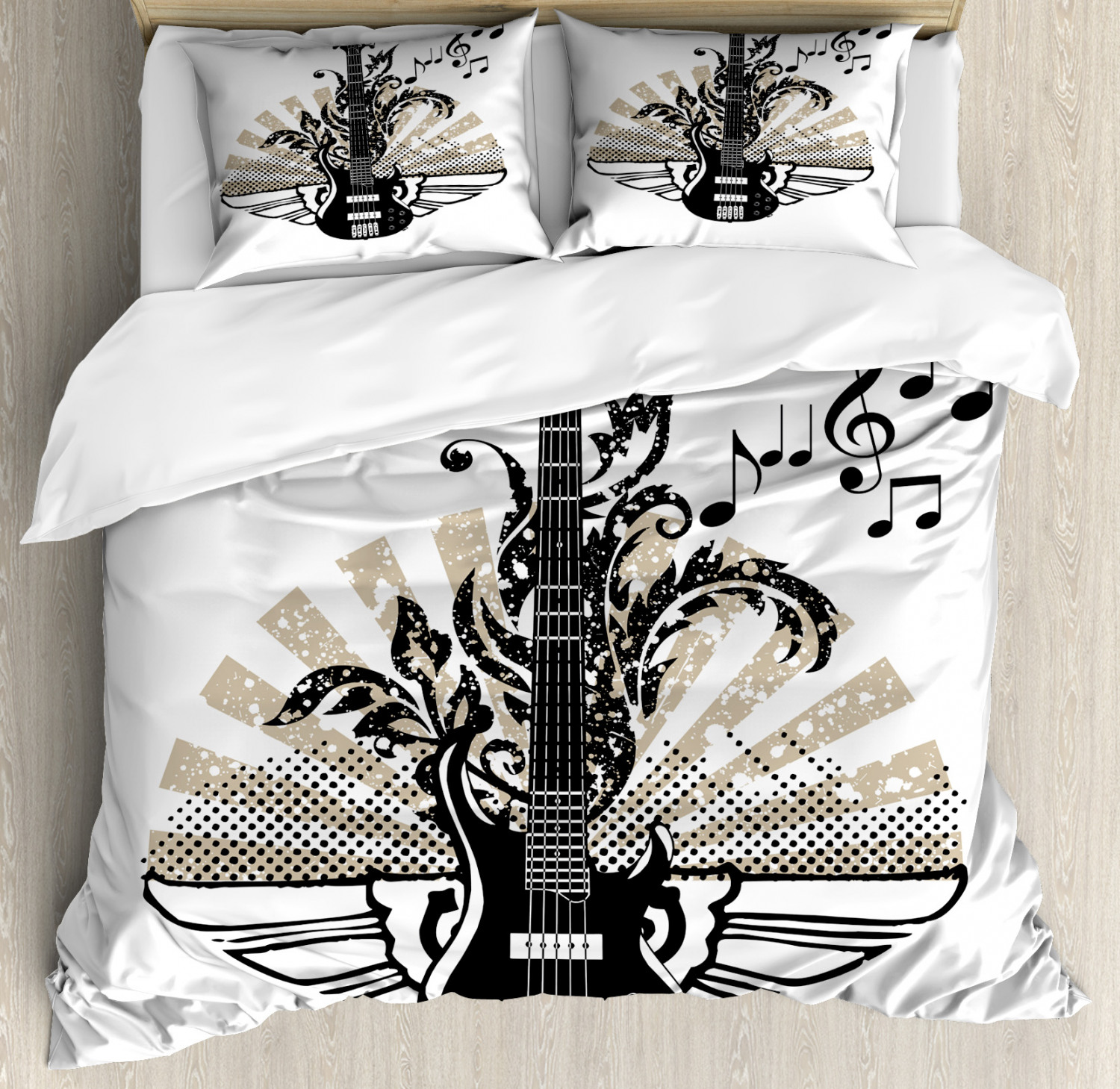Guitar Duvet Cover Set With Pillow Shams Rock And Roll Pattern