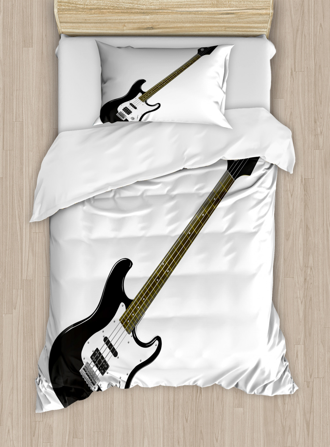 Guitar Duvet Cover Set with Pillow Shams Four String Bass Music