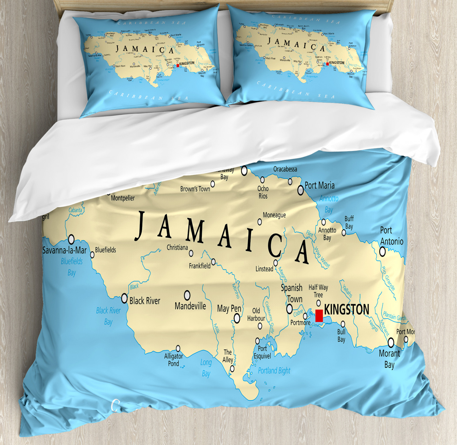 Jamaican Duvet Cover Set with Pillow Shams Caribbean Sea Tropic Print