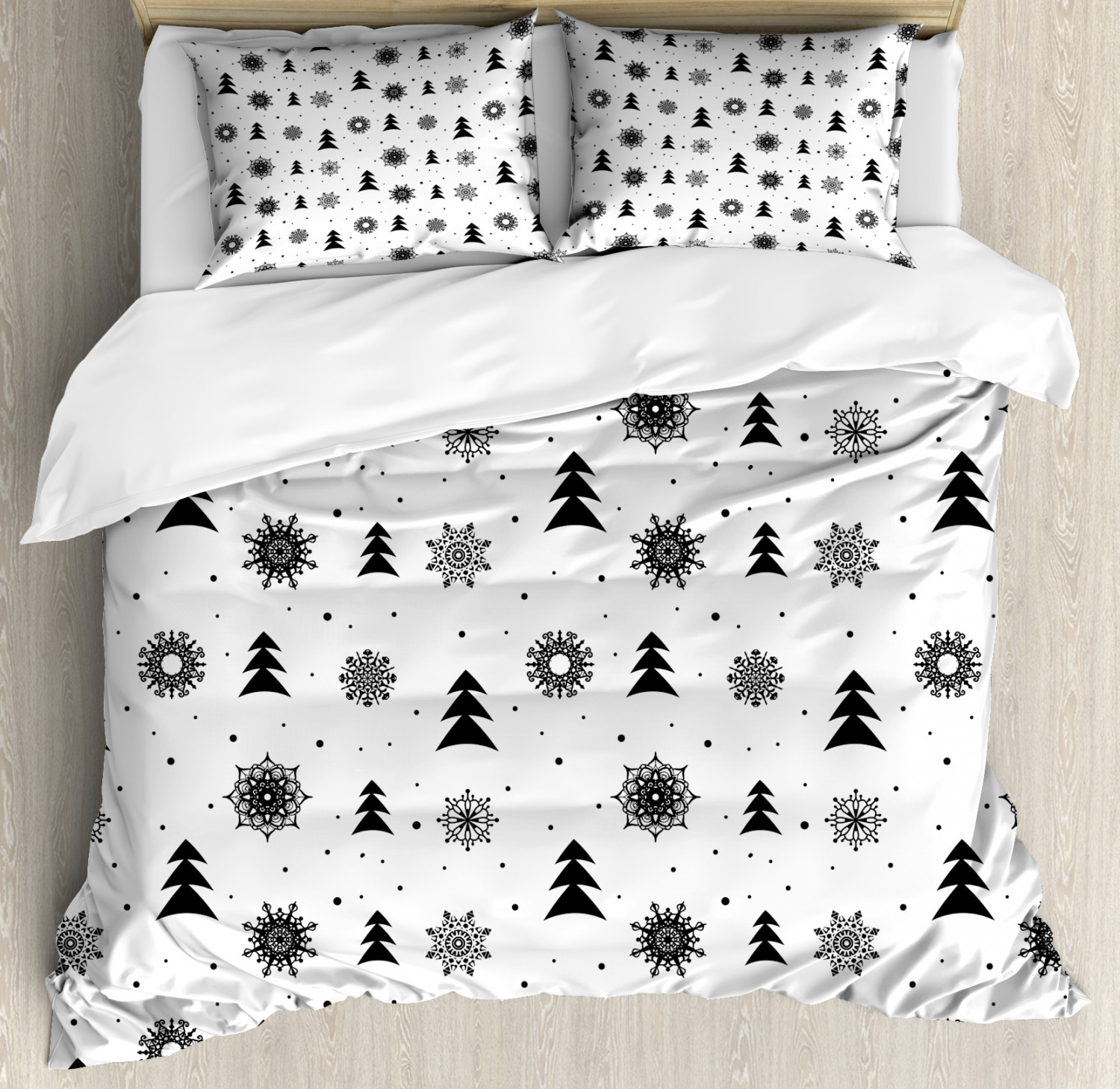 Nordic Duvet Cover Set With Pillow Shams Xmas Pine Trees Holiday