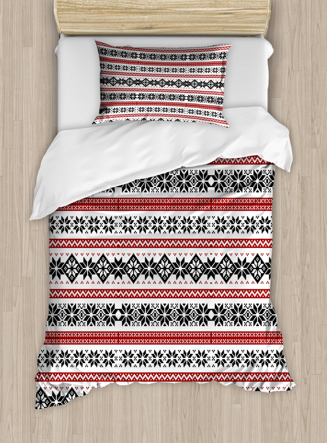 Nordic Duvet Cover Set with Pillow Shams Ornate Seasonal Motifs Print