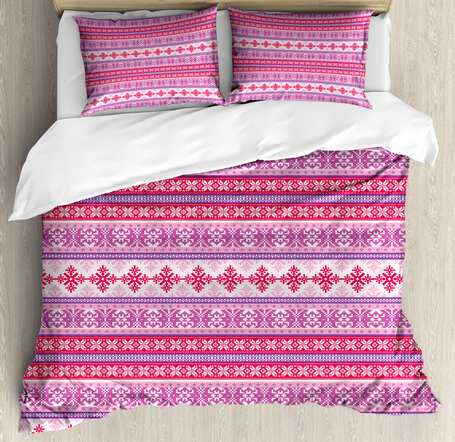 Nordic Duvet Cover Set with Pillow Shams Geometric Snow December Print