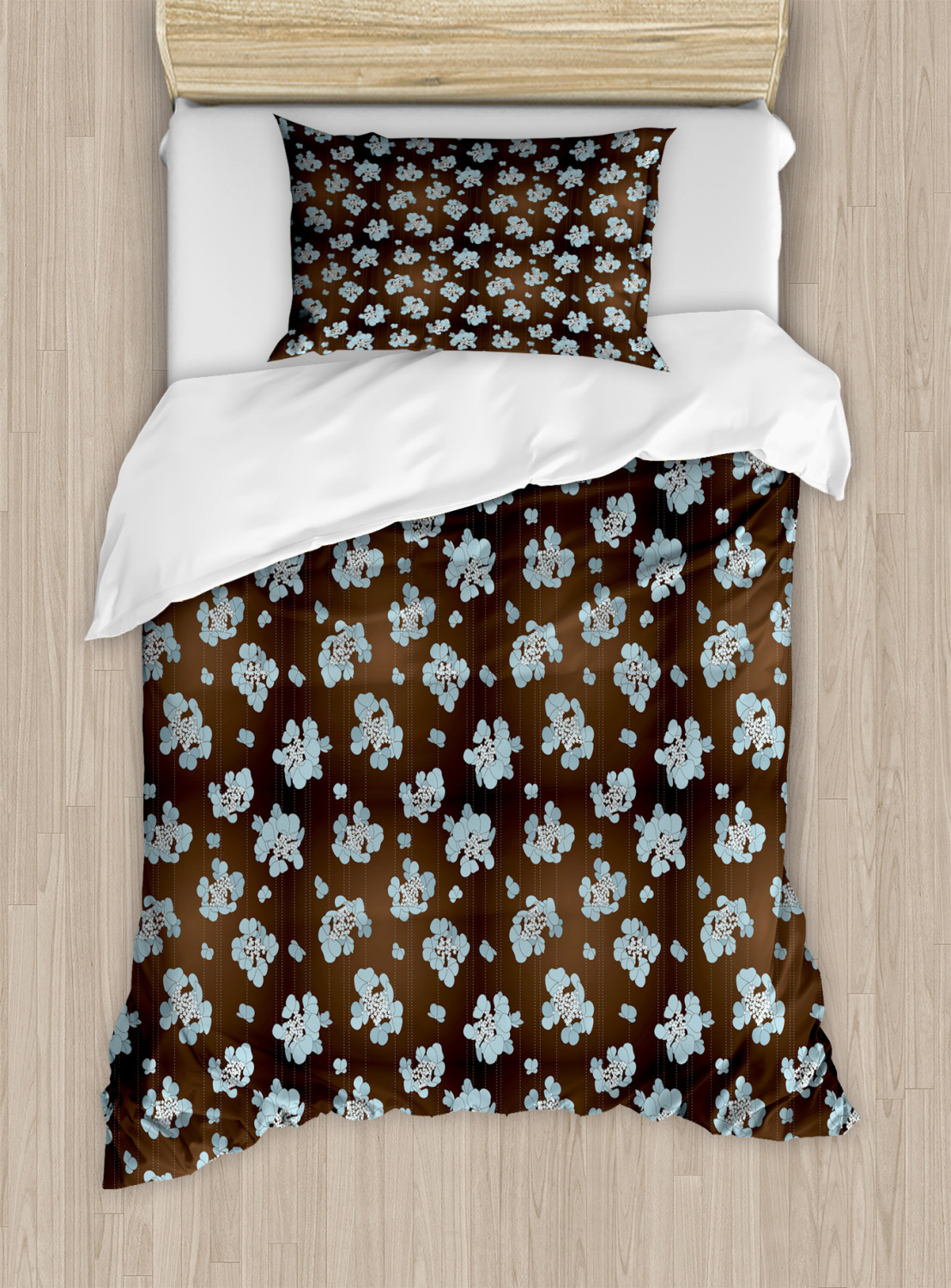 Brown and Blue Duvet Cover Set with Pillow Shams Flower Bouquet Print | eBay