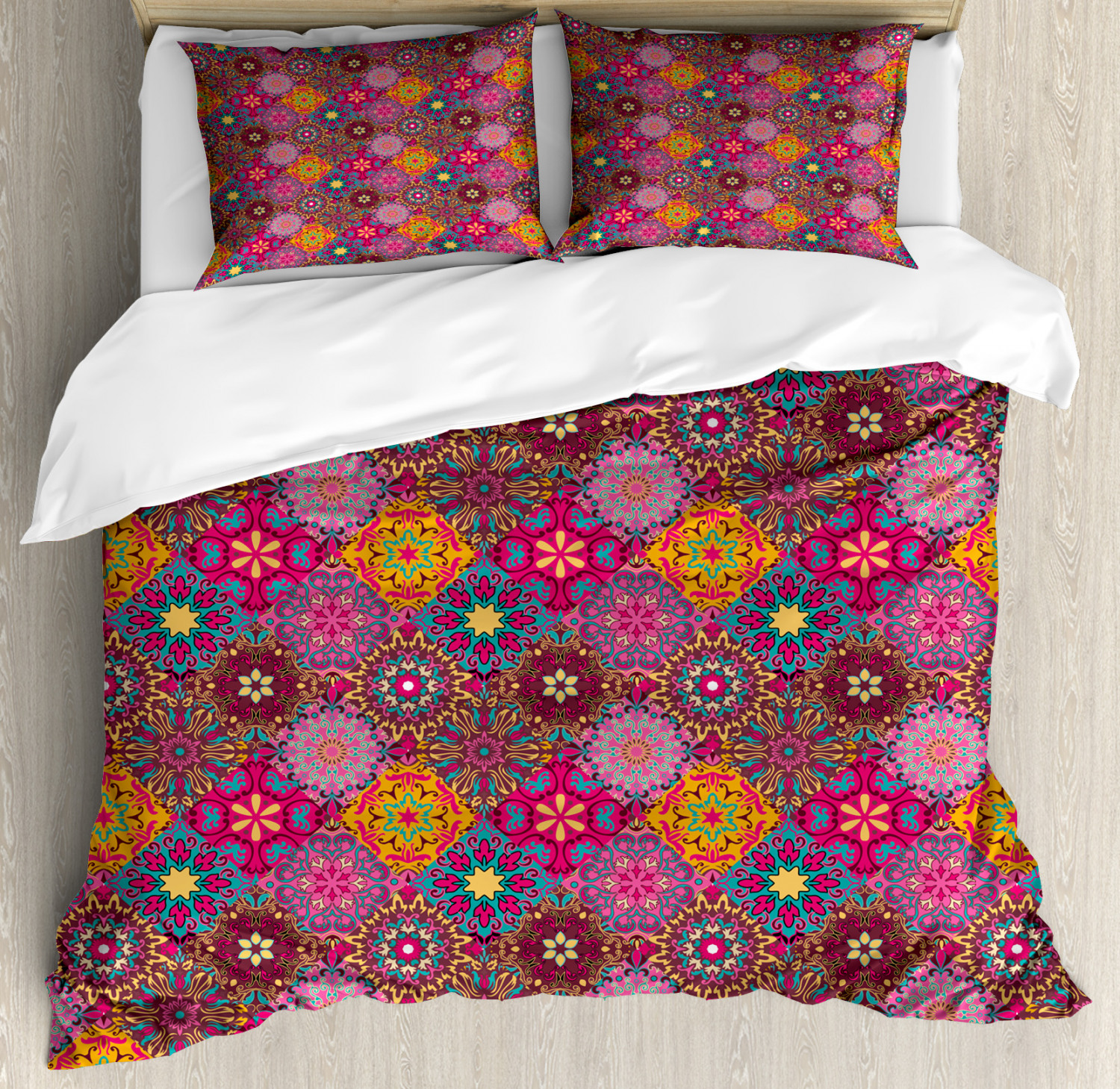 Moroccan Duvet Cover Set With Pillow Shams Vibrant Artistic Folk