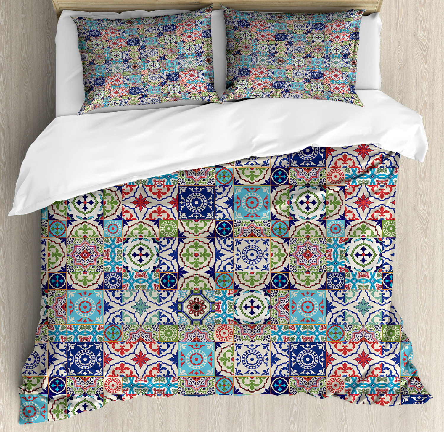 Moroccan Duvet Cover Set With Pillow Shams Complex Floral Design