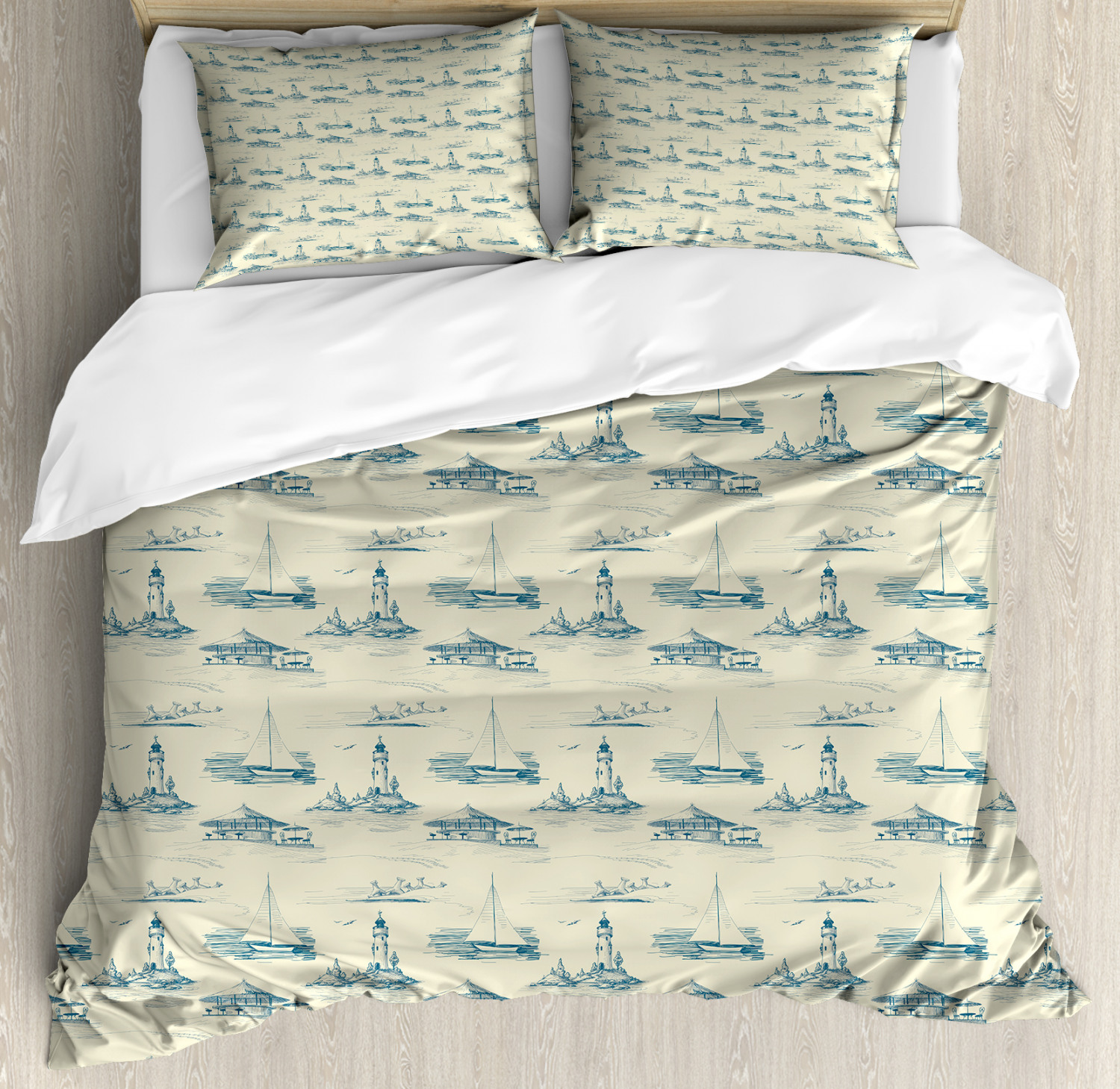 Lighthouse Duvet Cover Set With Pillow Shams Summertime Lines