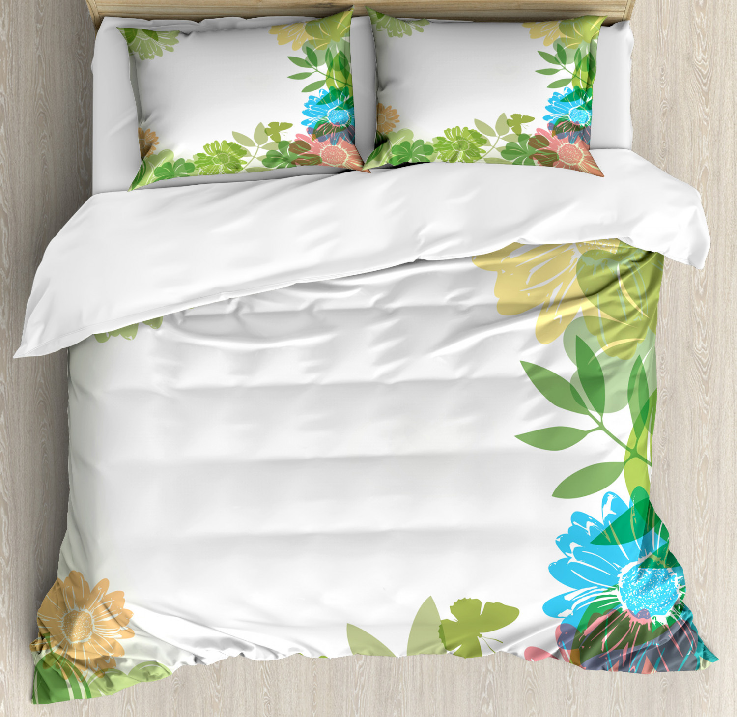 Green Flower Duvet Cover Set with Pillow Shams Nature Foliage Print eBay