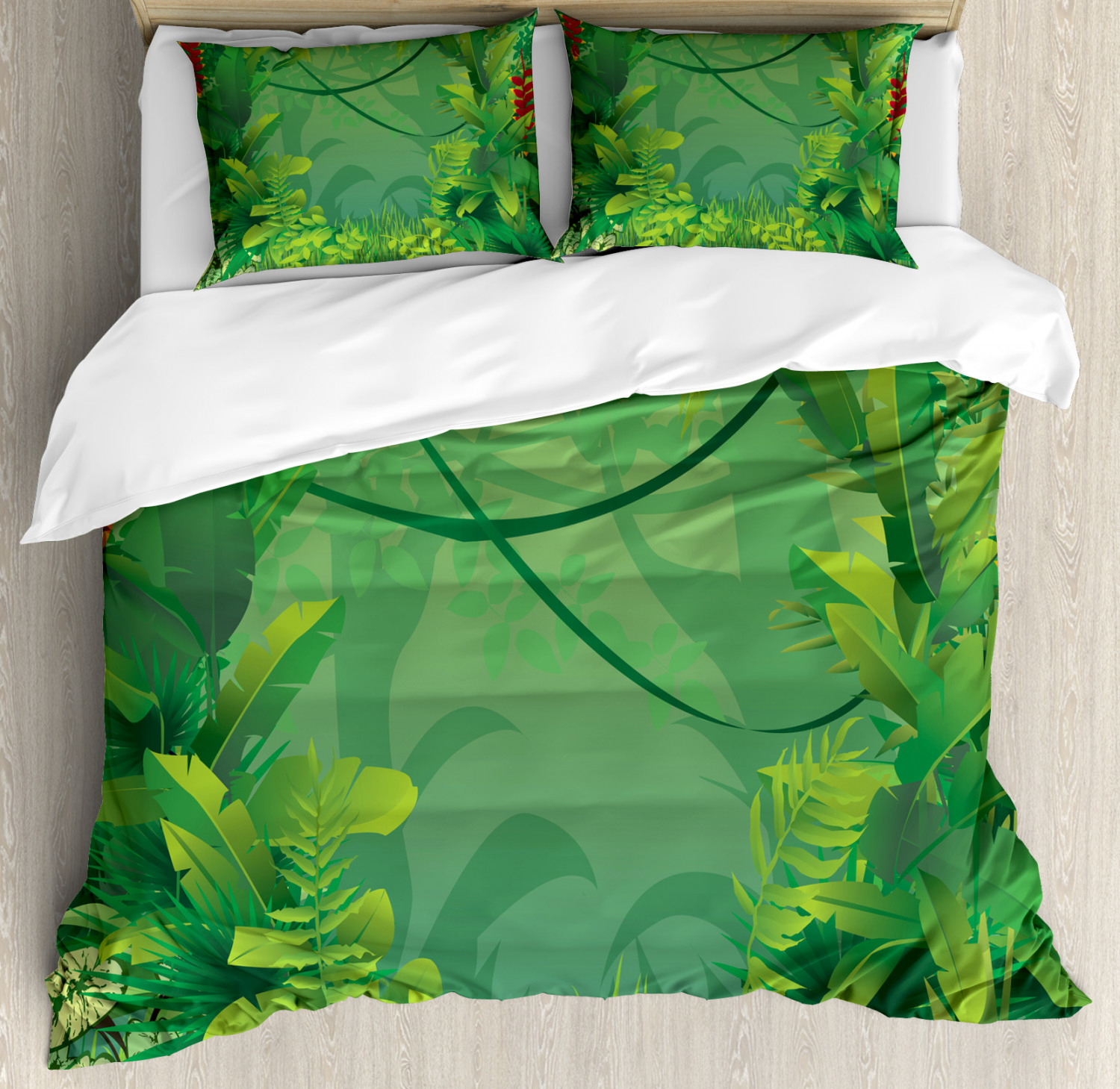 Green Leaf Duvet Cover Set with Pillow Shams Hawaiian Rainforest Print Green Leaf Duvet Cover Set with Pillow Shams Hawaiian Rainforest Print