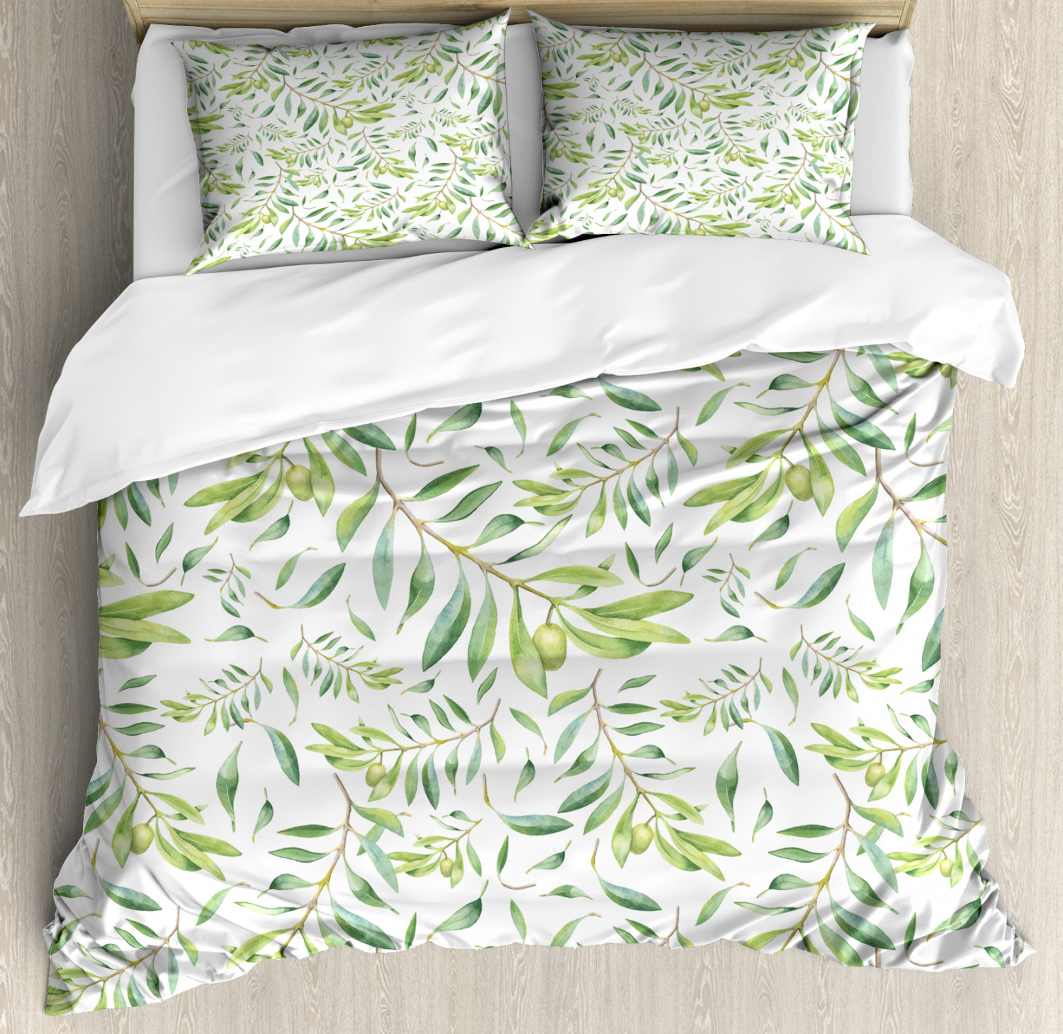 Green Leaf Duvet Cover Set With Pillow Shams Artistic Olive Tree