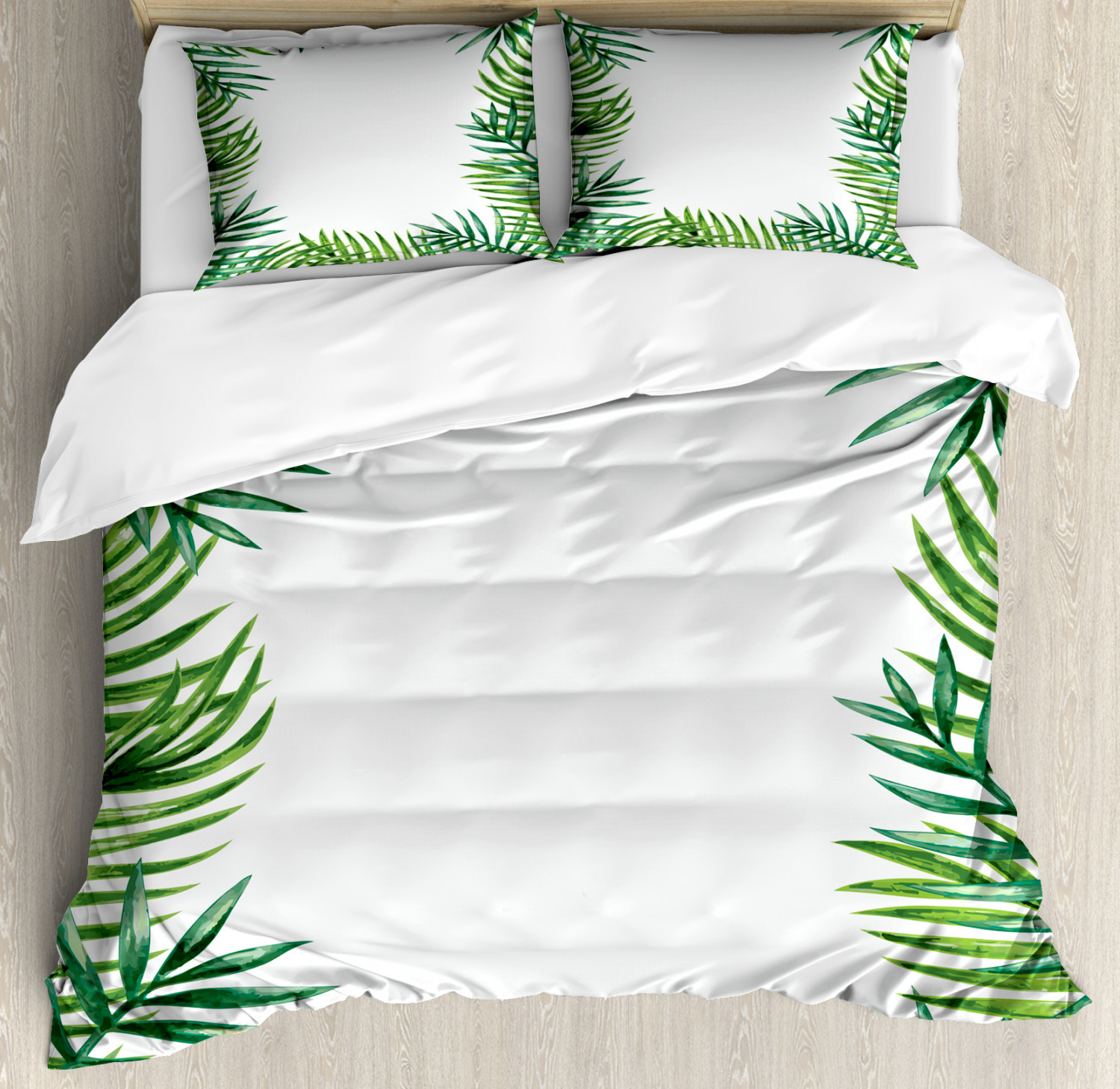 Green Leaf Duvet Cover Set with Pillow Shams Fresh Botany Art Print