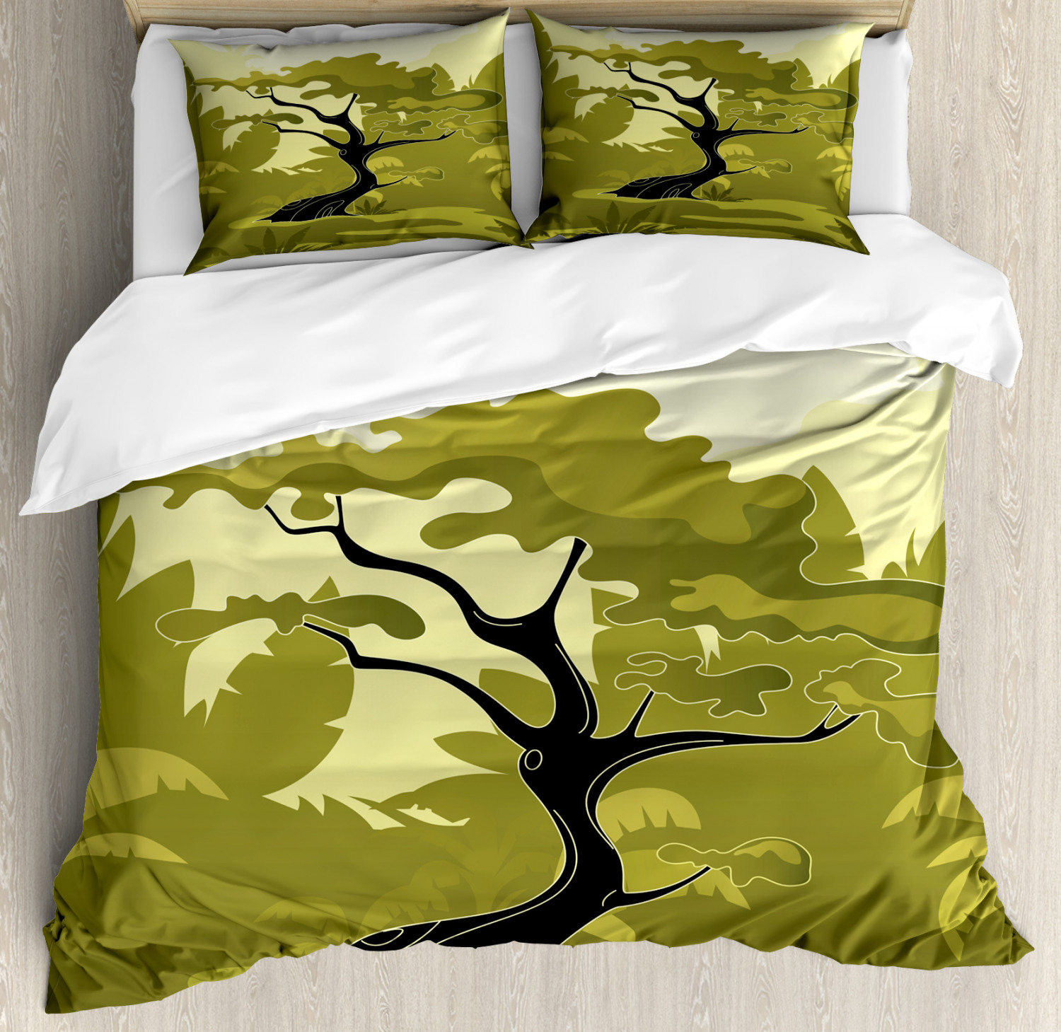 Olive Green Duvet Cover Set With Pillow Shams Japanese Jungle