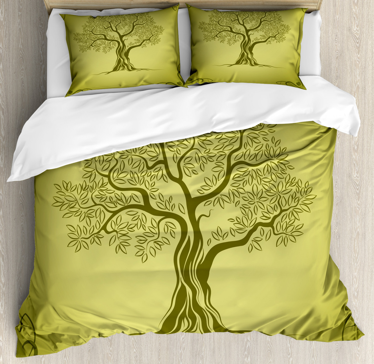 Olive Green Duvet Cover Set With Pillow Shams Olive Tree Pattern