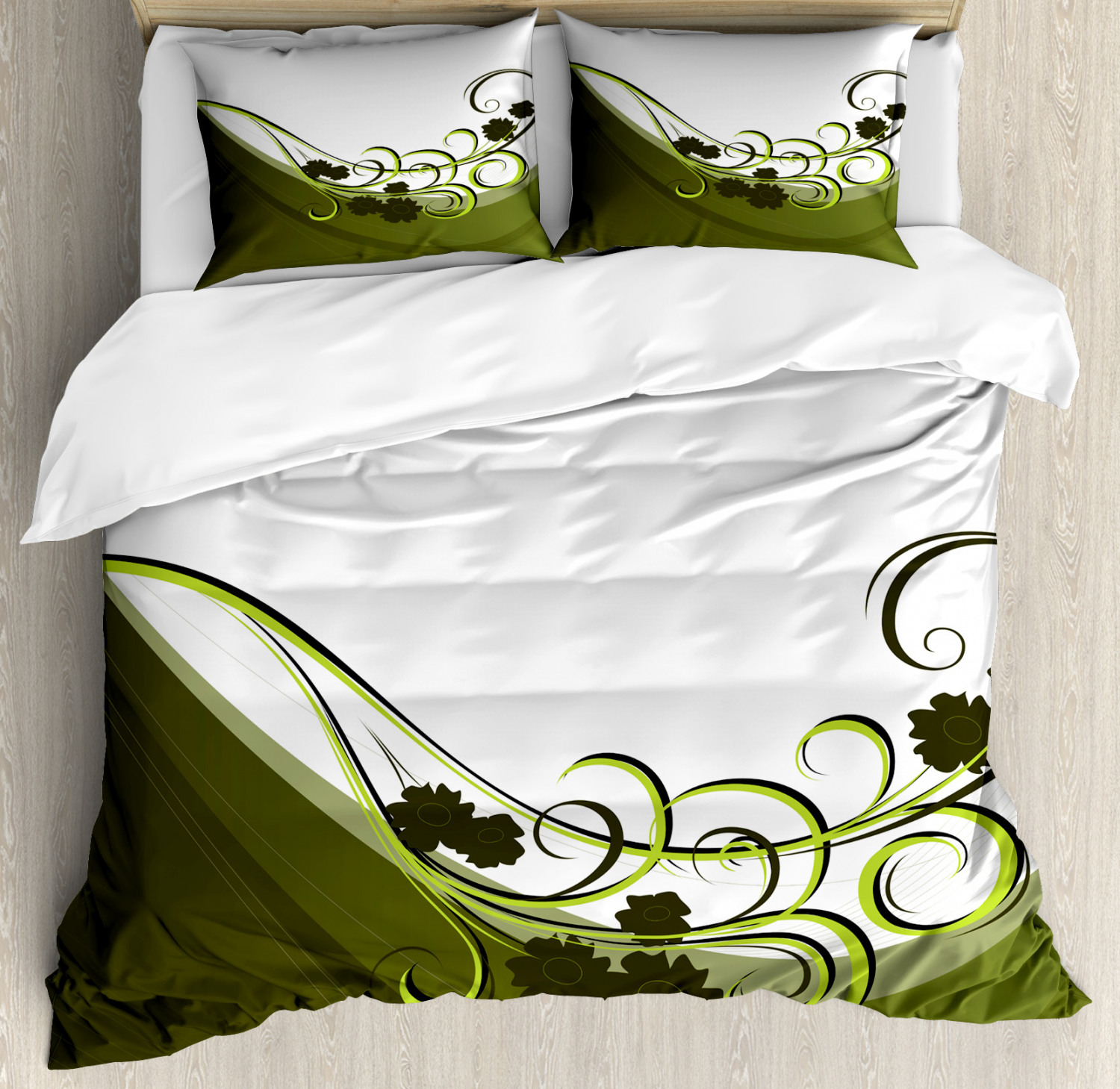 Olive Green Duvet Cover Set with Pillow Shams Wedding Inspired Print
