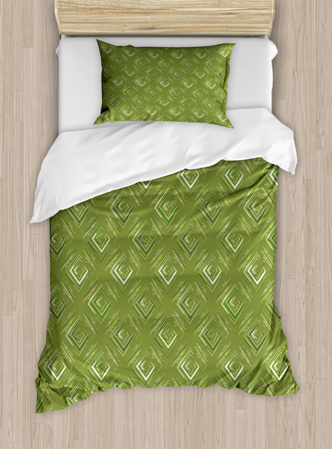 Olive Green Duvet Cover Set with Pillow Shams Rhombus ...