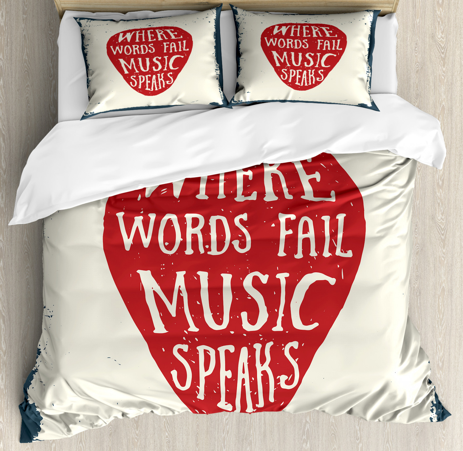 Rock Music Duvet Cover Set With Pillow Shams Musical Slogan Pick