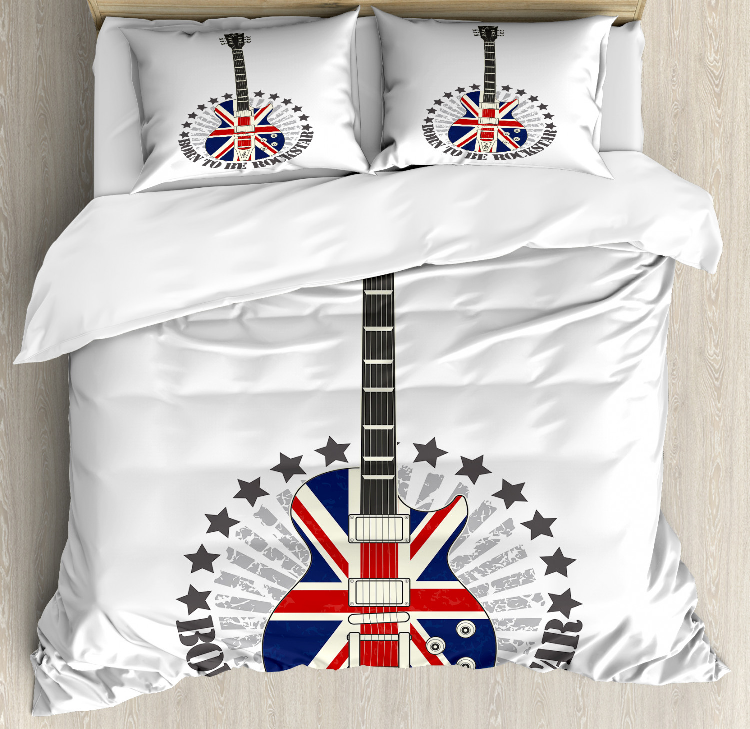 Rock Music Duvet Cover Set With Pillow Shams England Flag Guitar