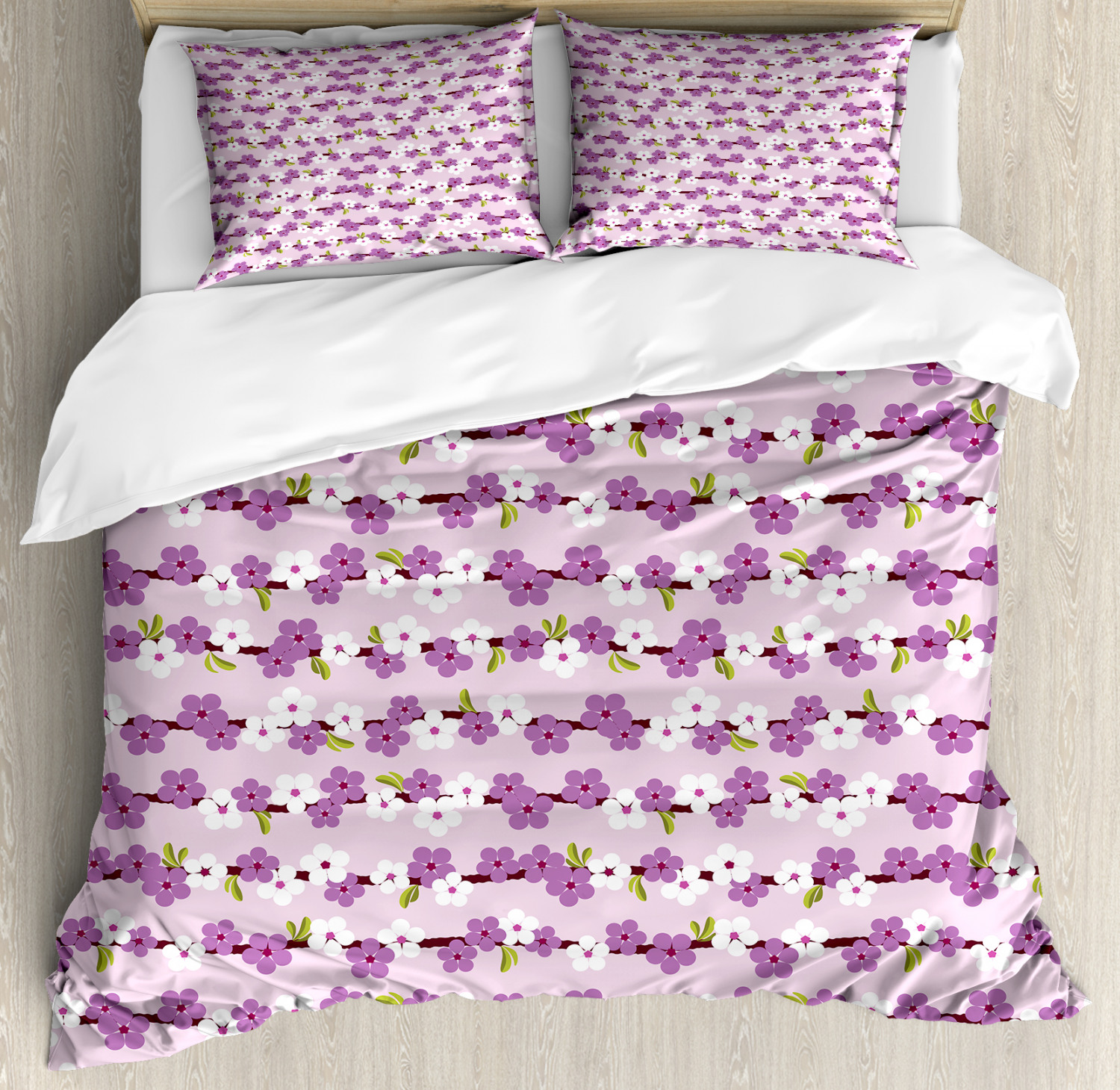 Cherry Branches Bloom Print Details about   Japanese Quilted Bedspread & Pillow Shams Set 