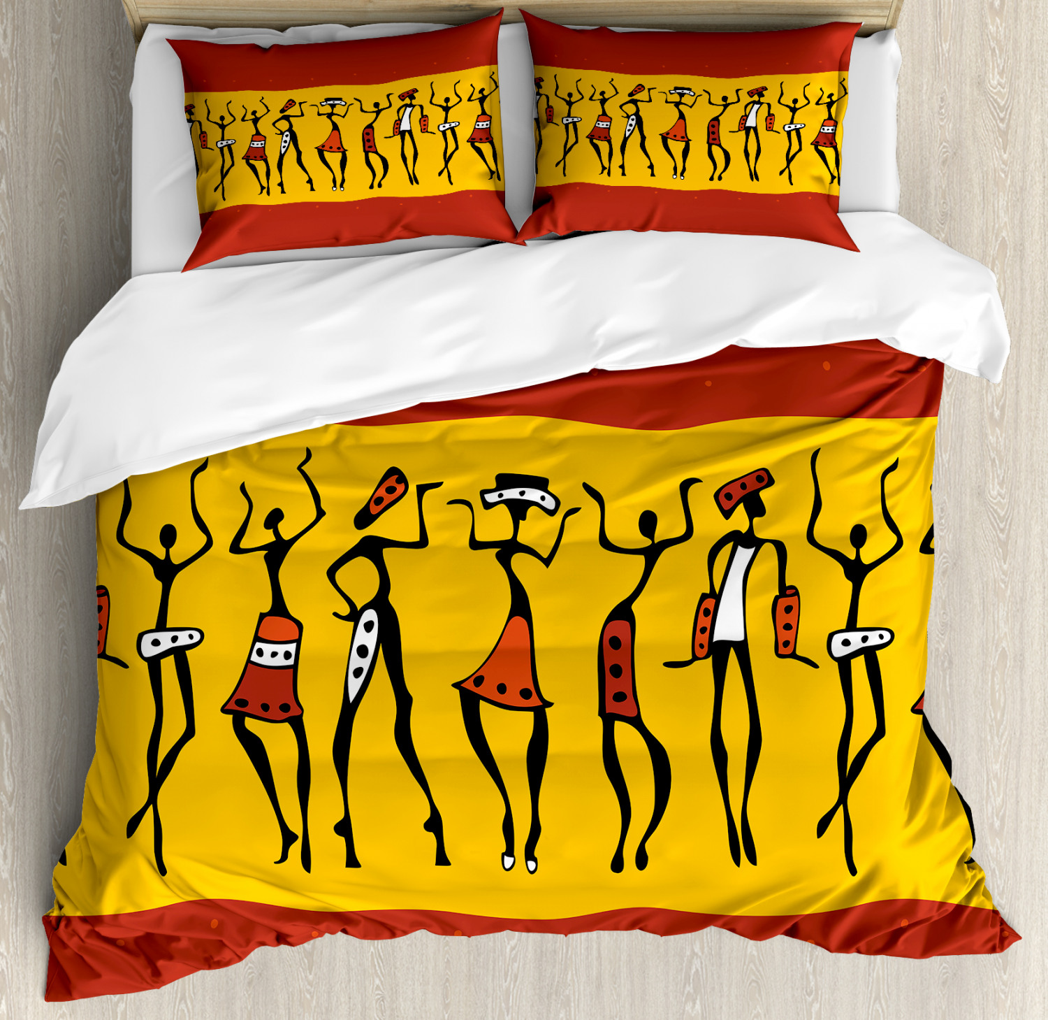 African Duvet Cover Set With Pillow Shams Dancing Tribal People