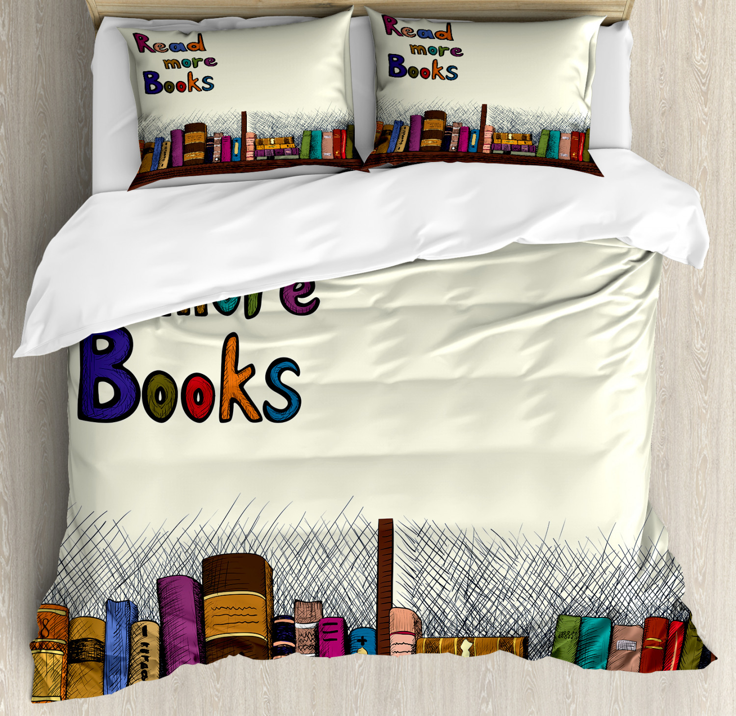 Book Duvet Cover Set with Pillow Shams Read More Sketchy Colorful Print