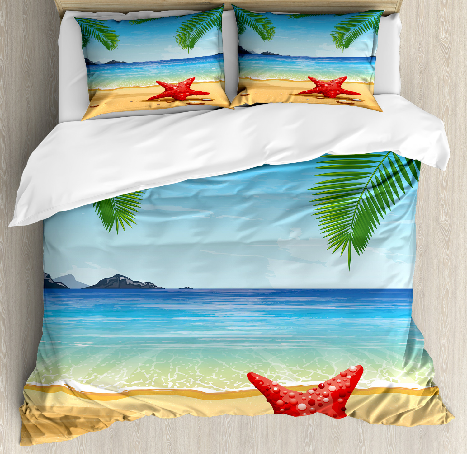 Beach Duvet Cover Set with Pillow Shams Starfish Ornate Design Print - Picture 3 of 8