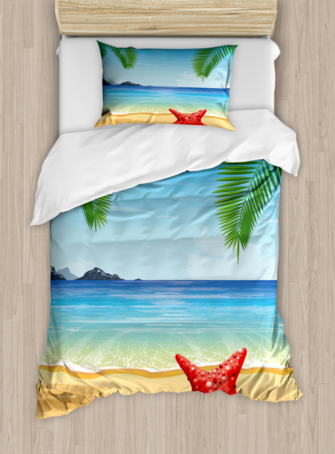 Beach Duvet Cover Set with Pillow Shams Starfish Ornate Design Print - Picture 7 of 8