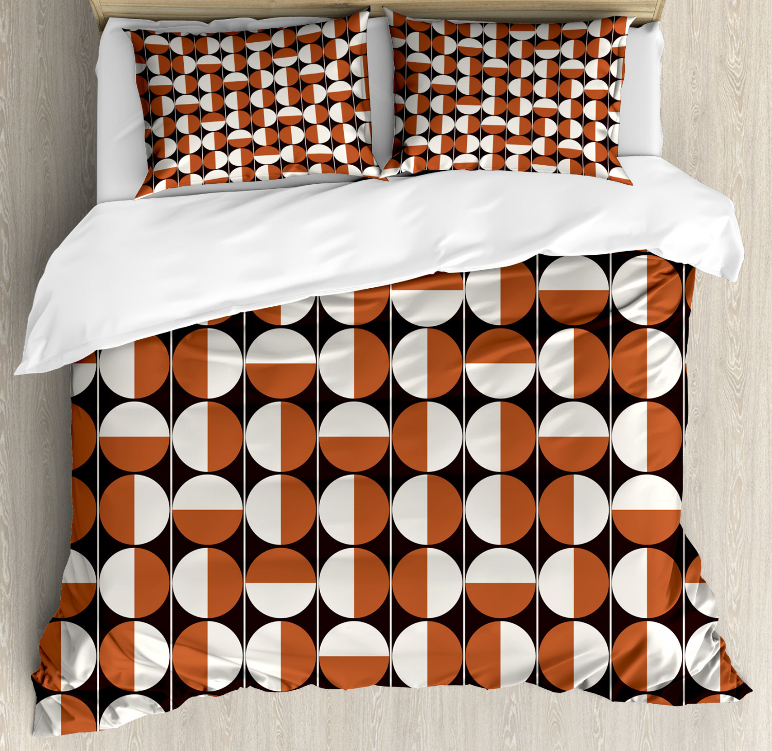 Mid Century Duvet Cover Set with Pillow Shams Bicolor Circles Print - Picture 3 of 8