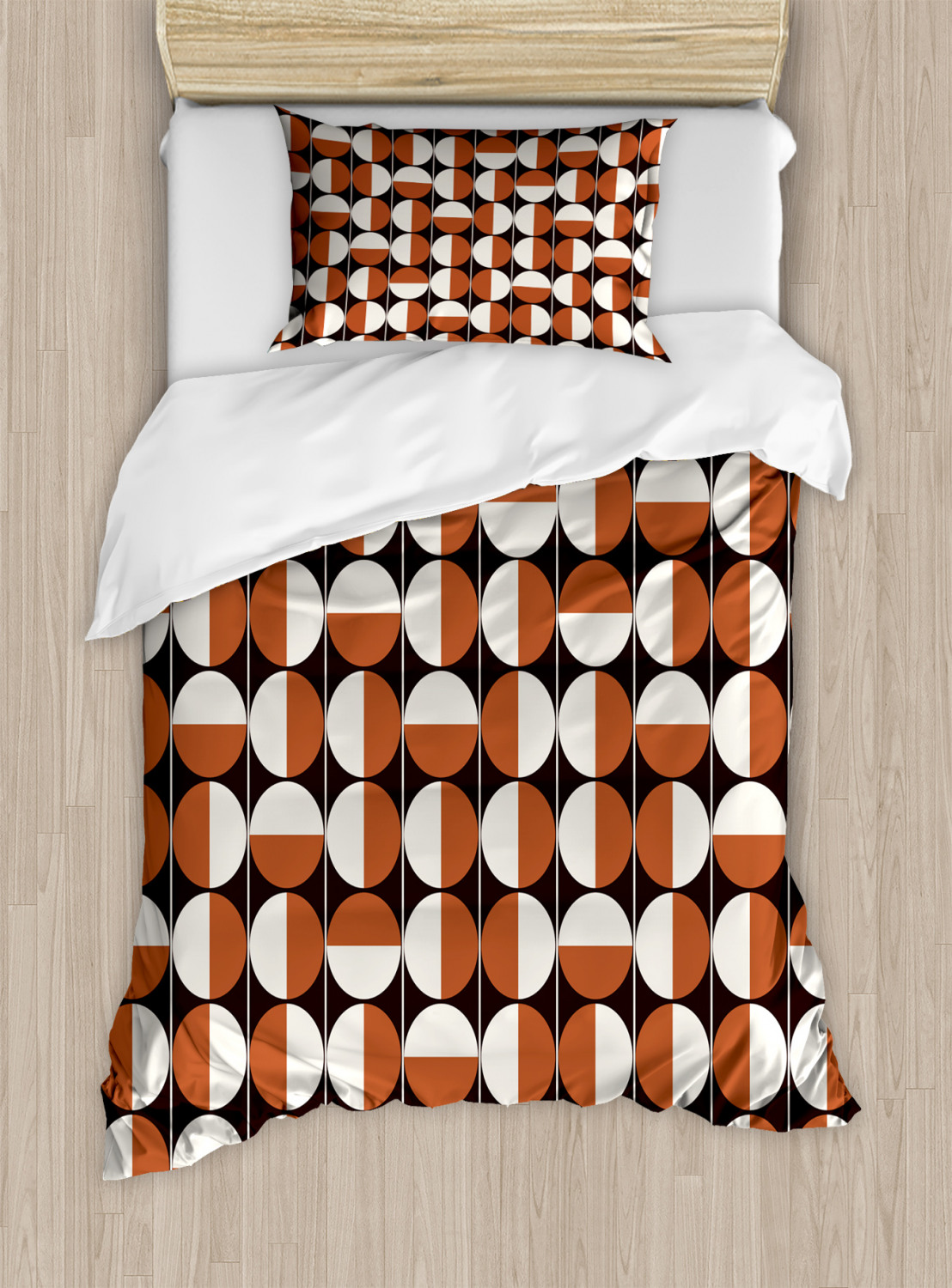 Mid Century Duvet Cover Set with Pillow Shams Bicolor Circles Print - Picture 7 of 8