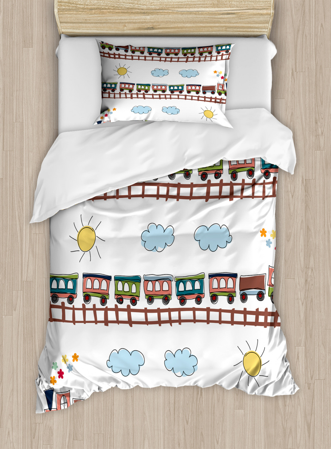 Boy's Duvet Cover Set with Pillow Shams Cartoon Train Tracklines Print - Picture 7 of 8
