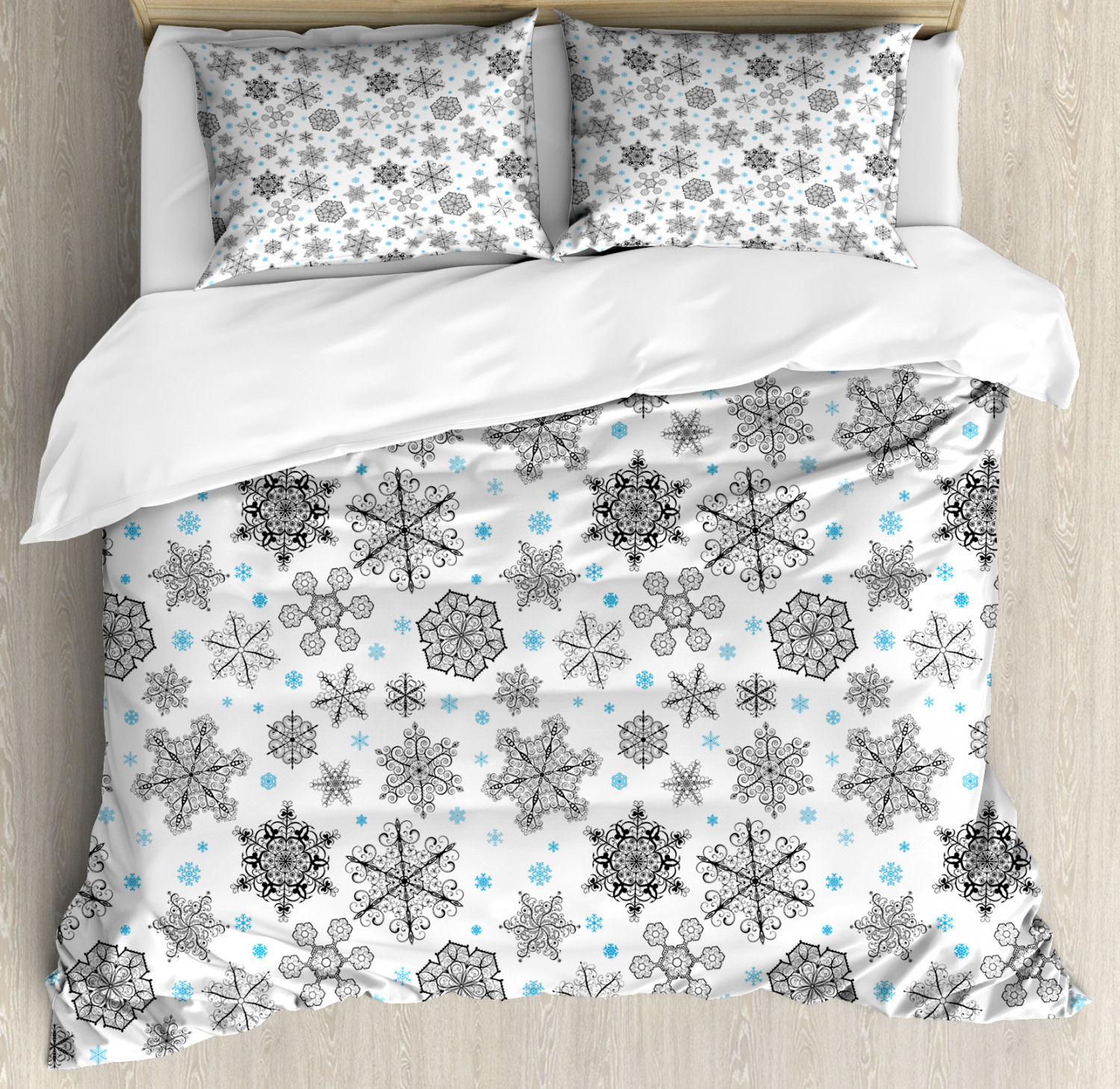 Snowflake Duvet Cover Set With Pillow Shams Lace Style Winter