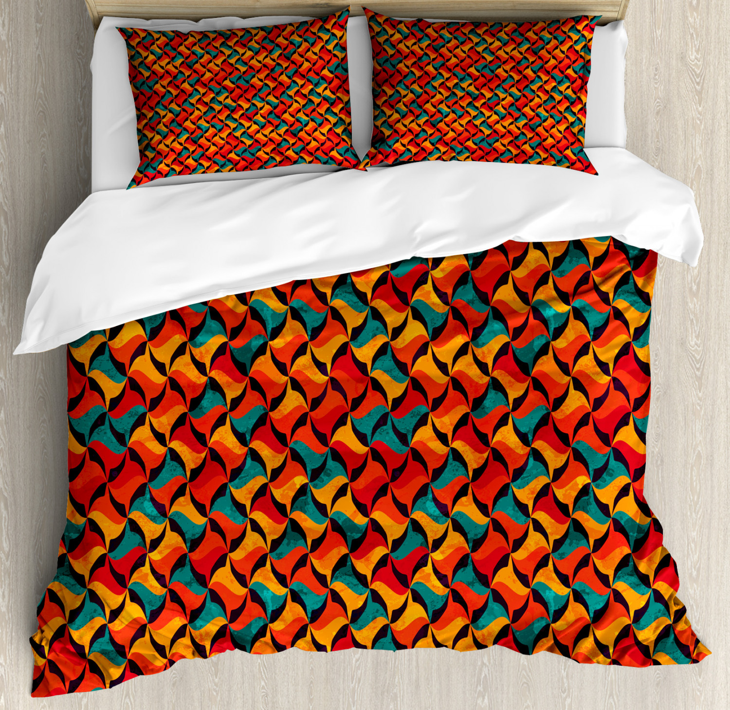 Geometric Duvet Cover Set With Pillow Shams Abstract Funky