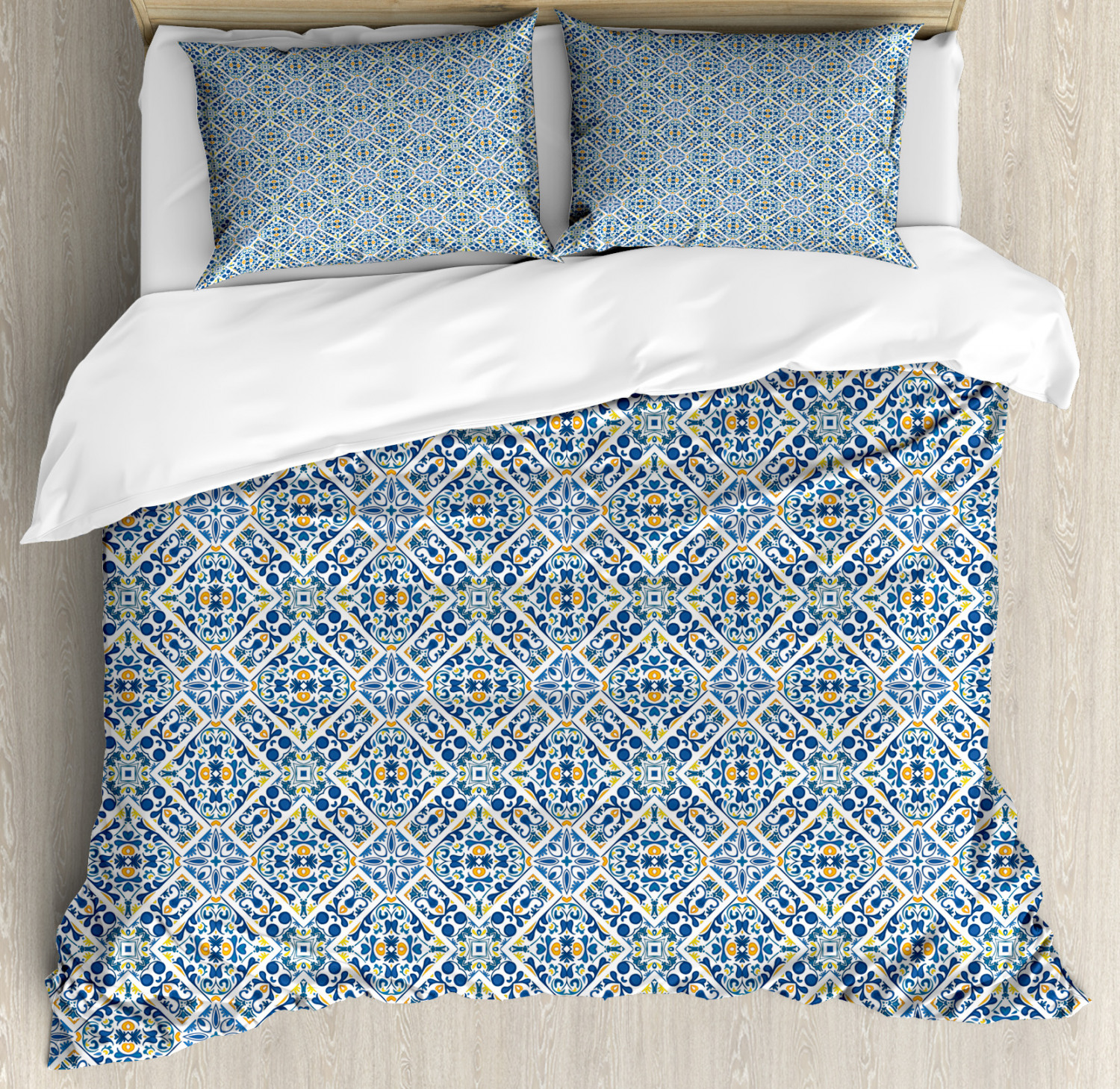 Ethnic Duvet Cover Set with Pillow Shams Portuguese Floral Retro Print