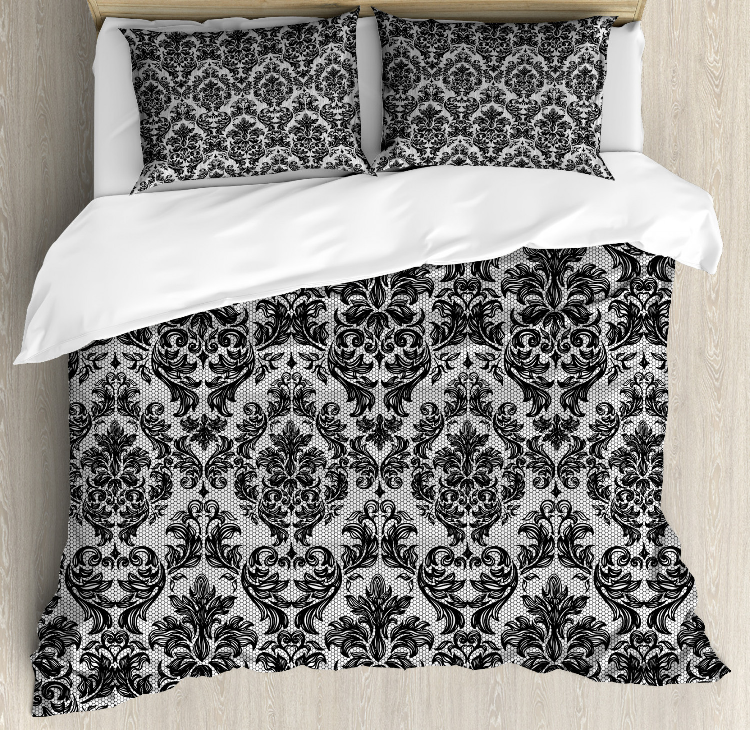 Baroque Duvet Cover Set with Pillow Shams Vintage Lace Style Print eBay
