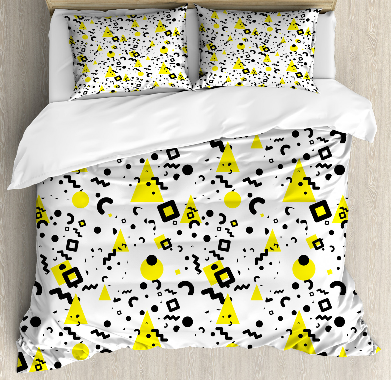 Black And Yellow Duvet Cover Set With Pillow Shams 80s Memphis
